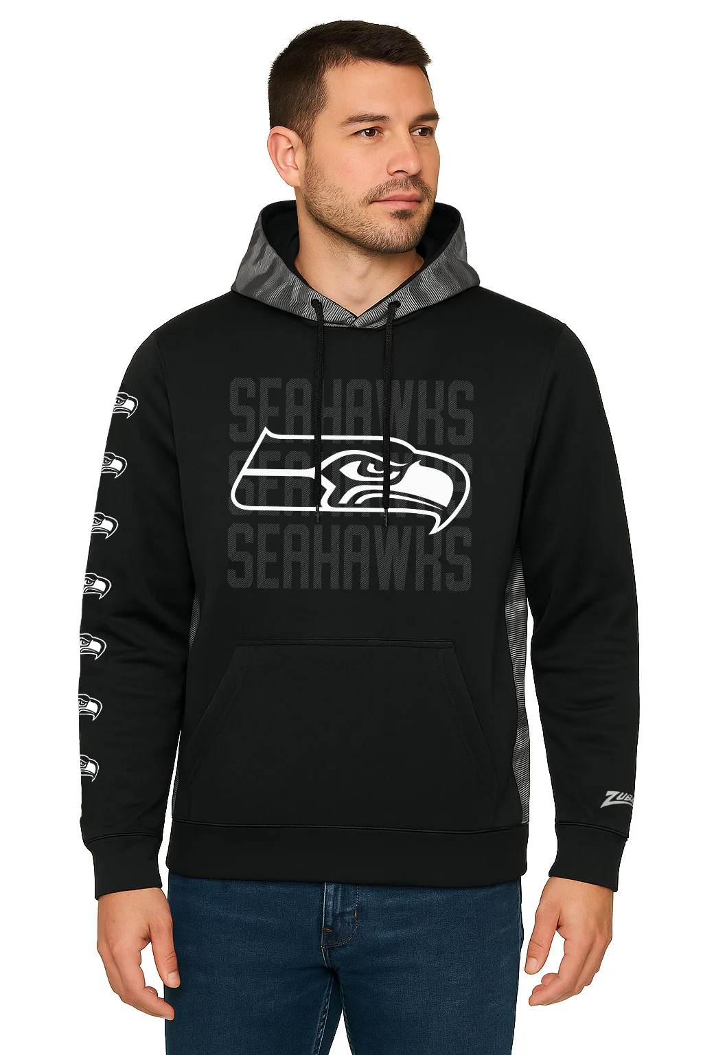 Zubaz NFL   Men's Tonal Camo Line Back Panel Hoodie, SEATTLE SEAHAWKS - Image 10