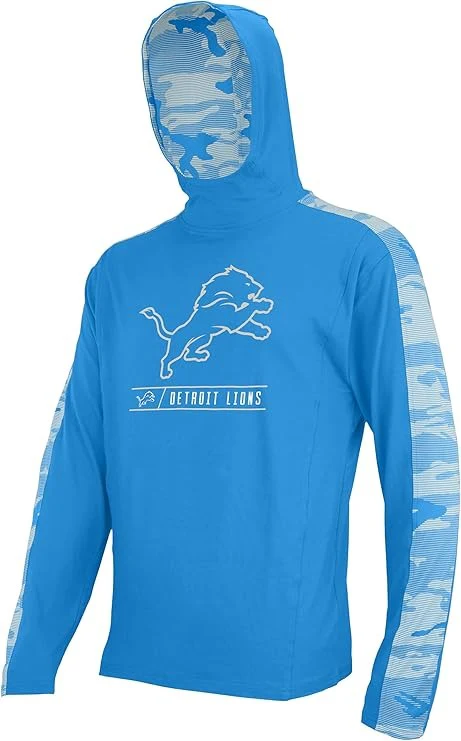 Zubaz NFL Men's Touchback Camo Line Accent Elevated Lightweight Hoodie, DETROIT LIONS