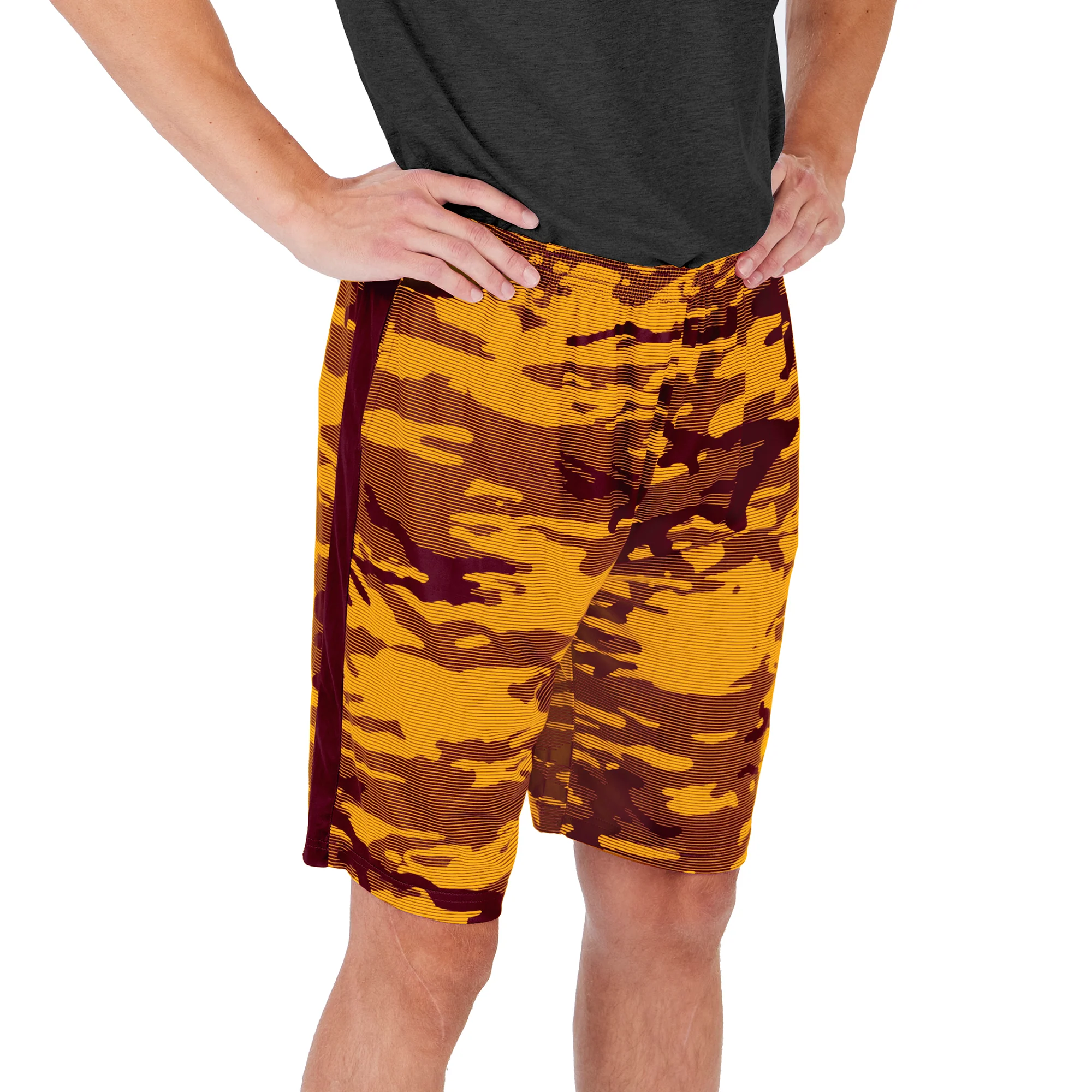 Zubaz NFL Men's WASHINGTON FOOTBALL TEAM BURGUNDY/GOLD CAMO LINES SHORT W/ SIDE STRIPE Large - Image 3