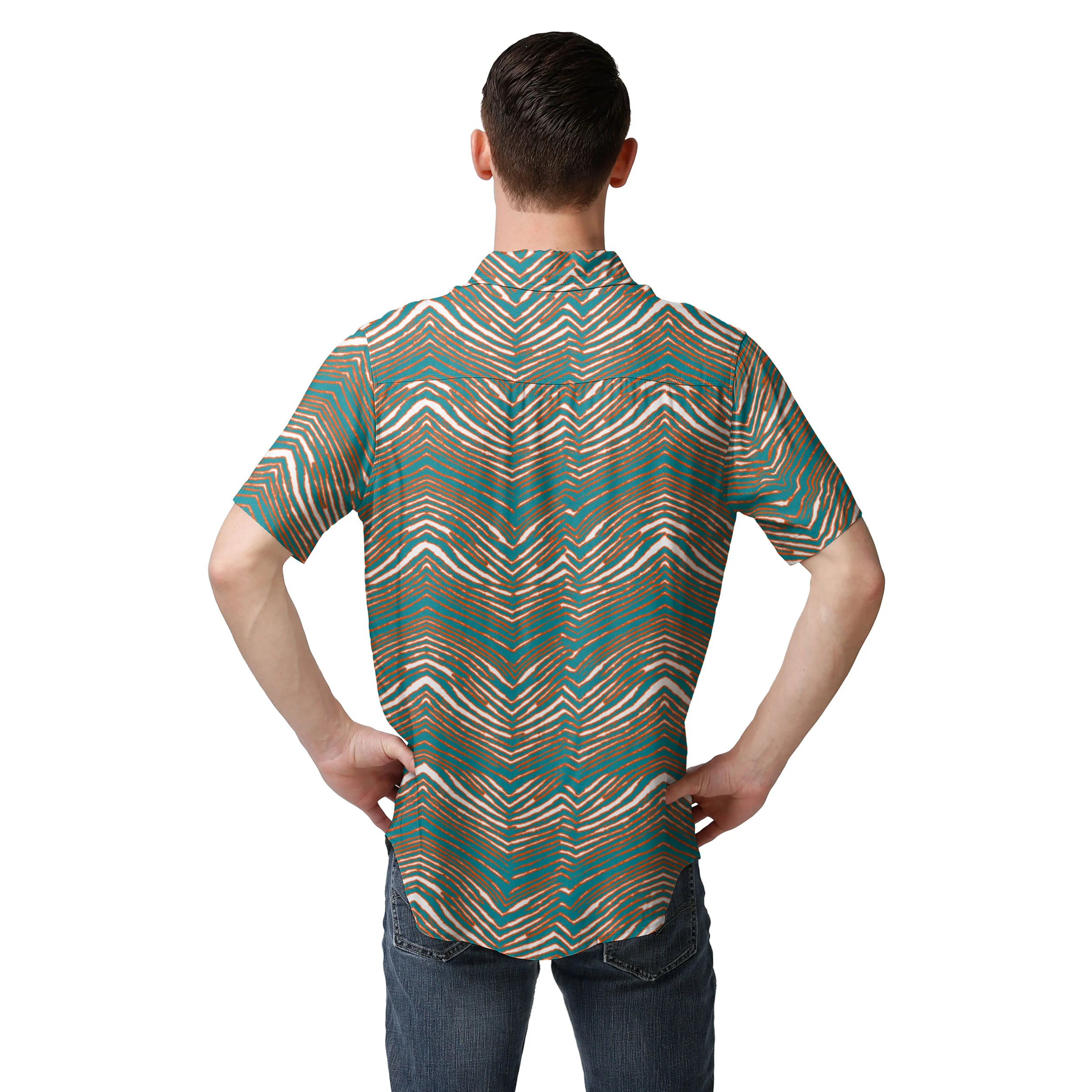 Zubaz NFL Men's Miami Dolphins Exclusive Button Up Shirt - Image 2