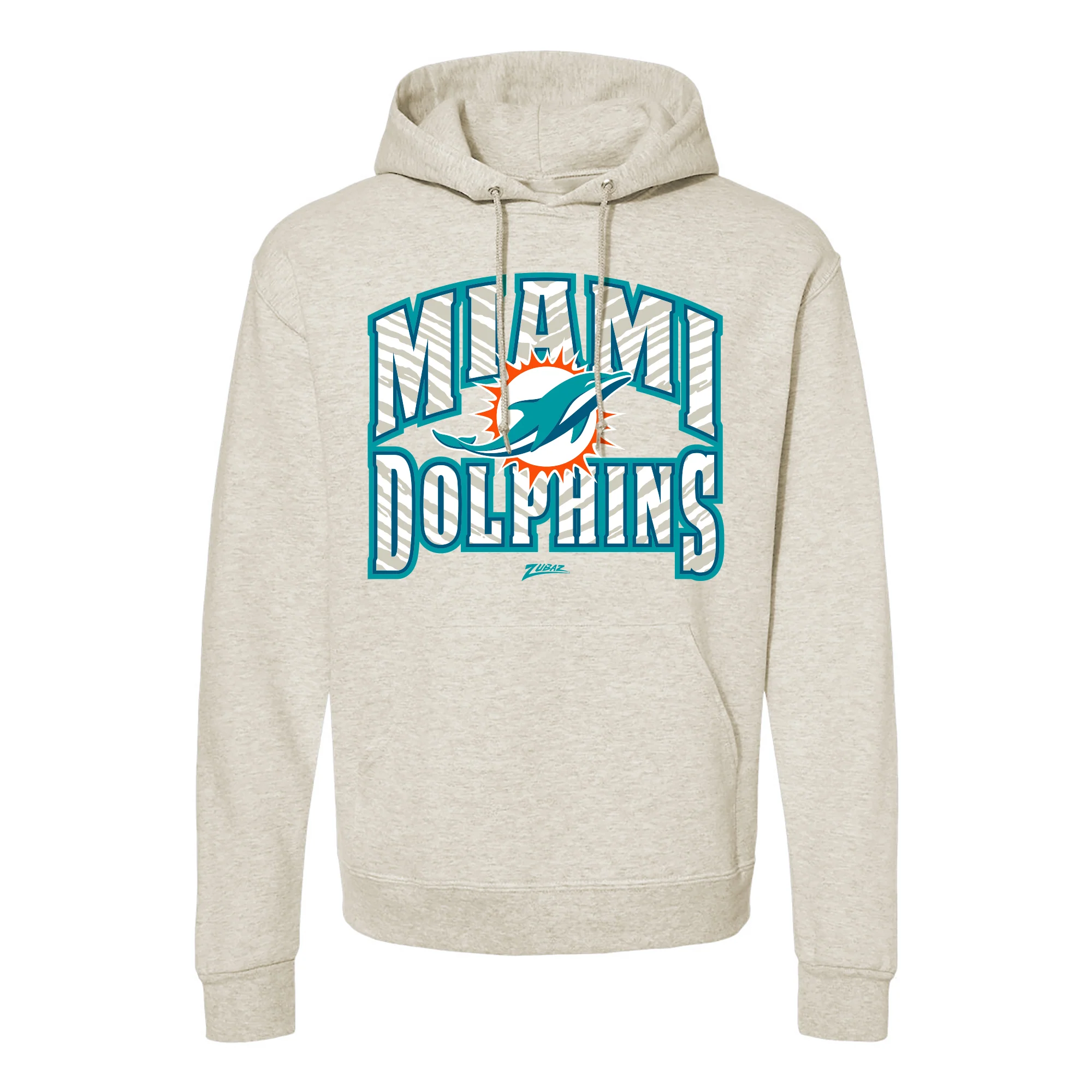 Zubaz NFL Miami Dolphins Unisex Pullover Fleece Hoodie for Adult Men and Women, Z2T Kickoff, Oatmeal Heather