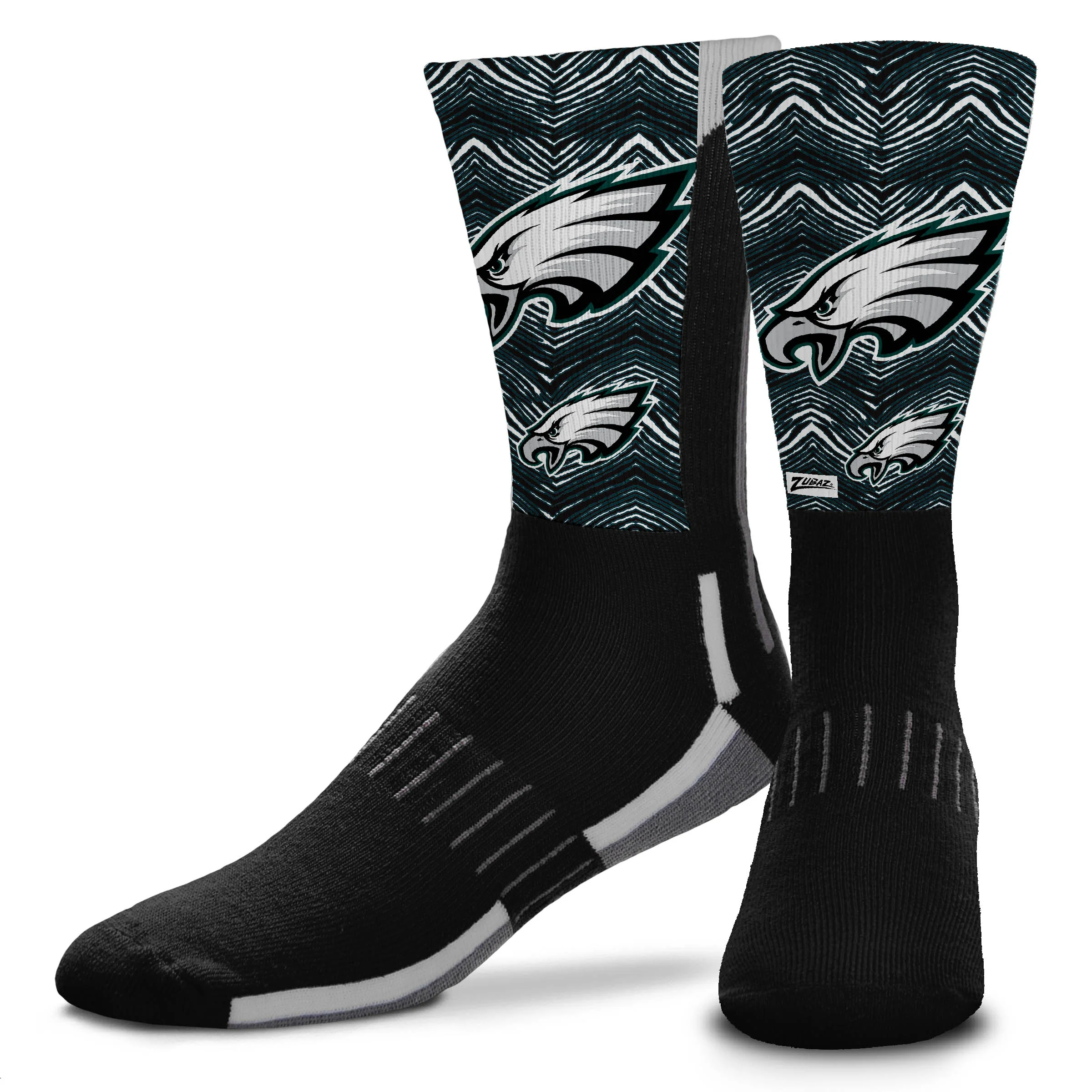 Zubaz NFL Phenom Curve Men's Crew Socks, Philadelphia Eagles, Adult Large - Image 2