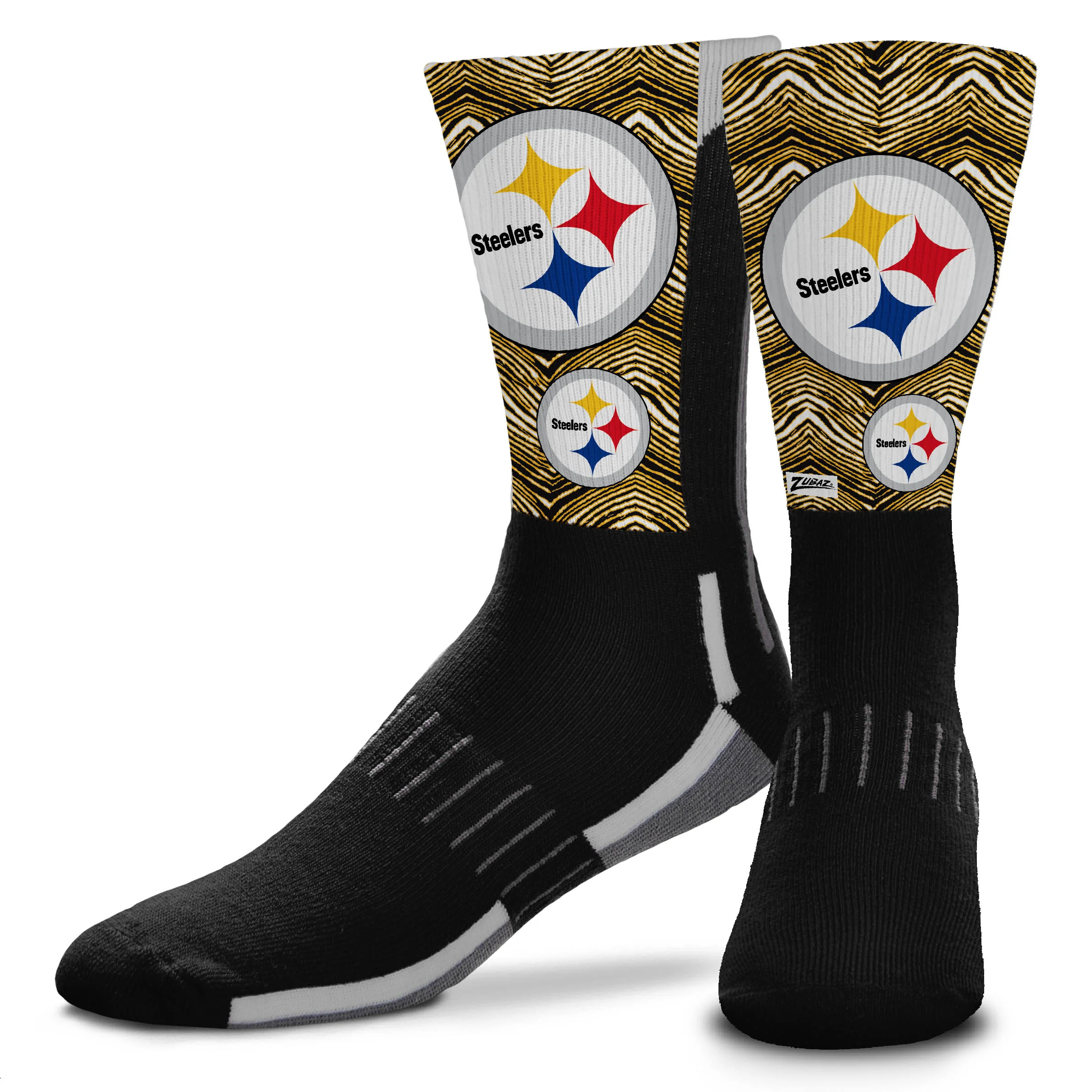 Zubaz NFL Phenom Curve Men's Crew Socks, Pittsburgh Steelers, Adult Large - Image 2