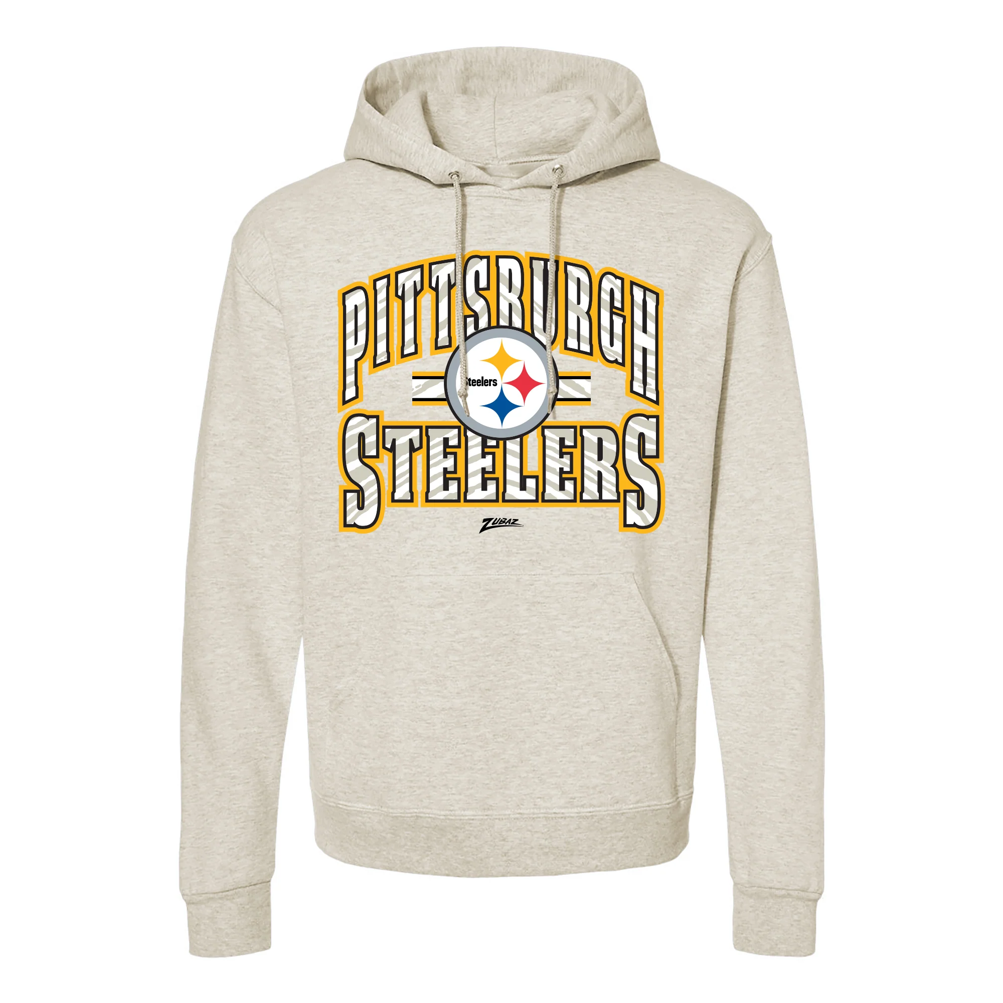 Zubaz NFL Pittsburgh Steelers Unisex Pullover Fleece Hoodie for Adult Men and Women, Z2T Kickoff, Oatmeal Heather