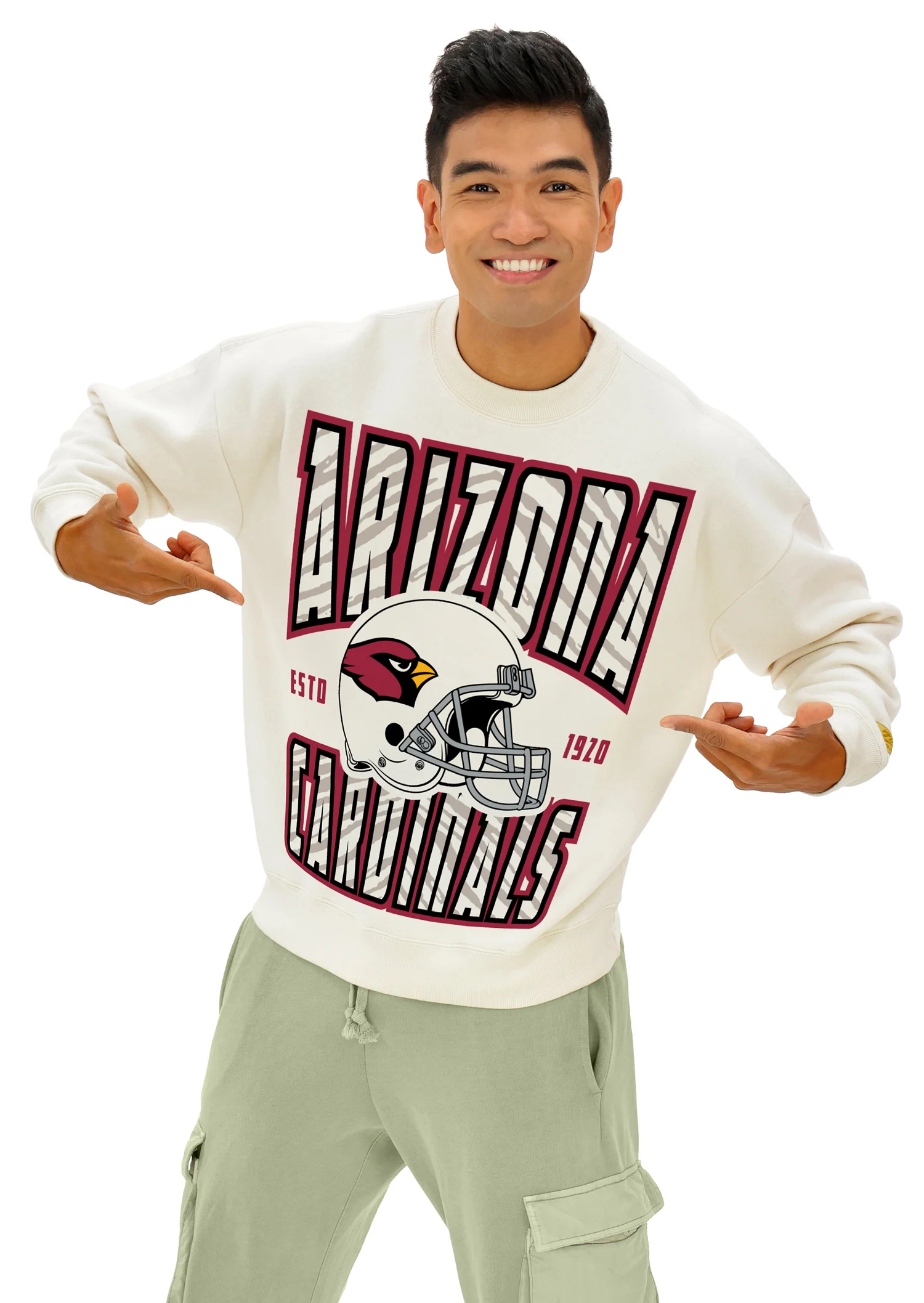 Zubaz NFL  UNISEX 90s Helmet Drop Shoulder Crewneck -Off White, ARIZONA CARDINALS - Image 3
