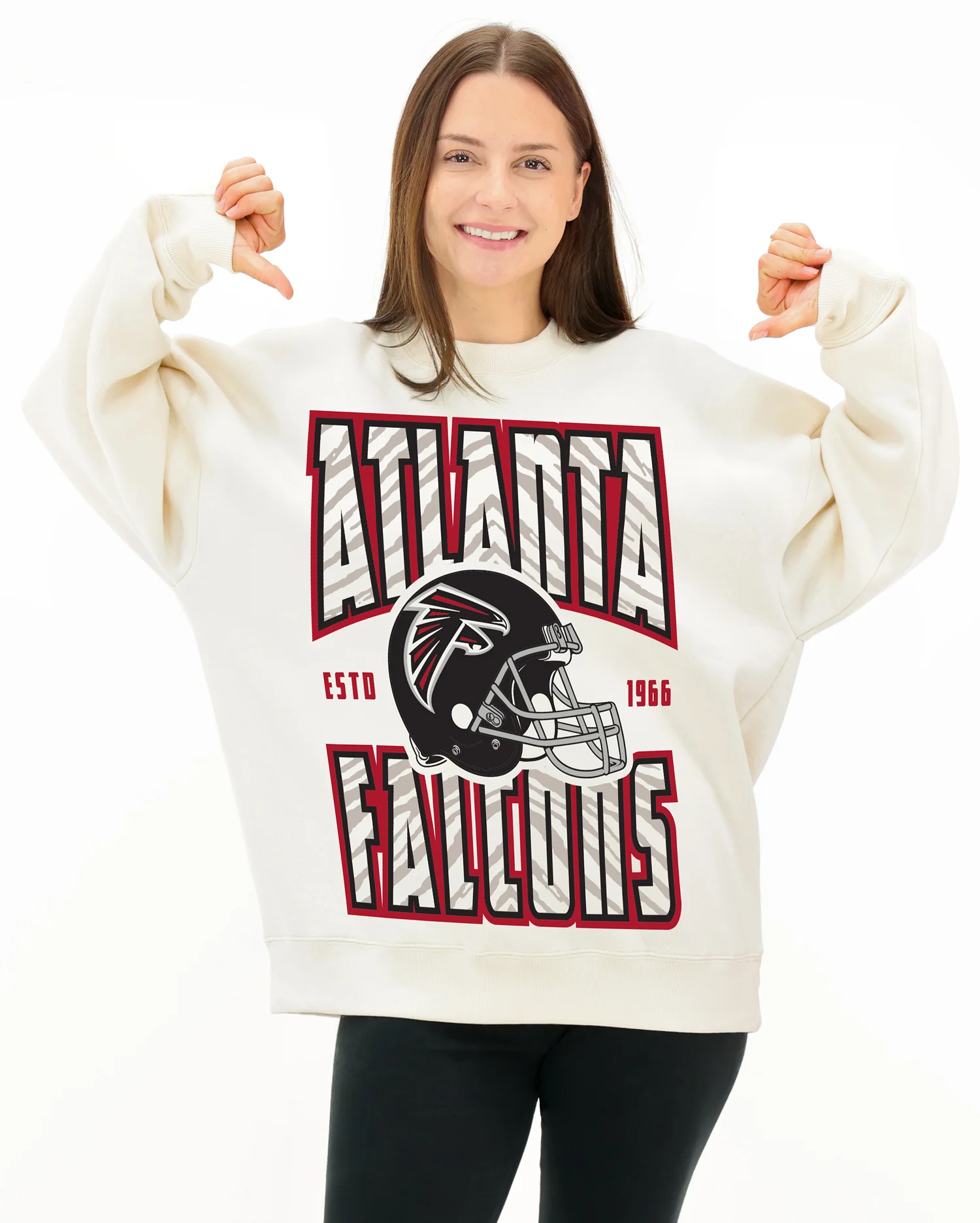 Zubaz NFL  UNISEX 90s Helmet Drop Shoulder Crewneck -Off White, ATLANTA FALCONS - Image 3