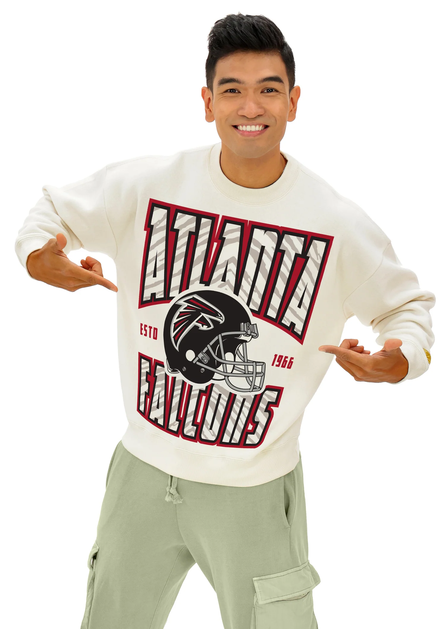 Zubaz NFL  UNISEX 90s Helmet Drop Shoulder Crewneck -Off White, ATLANTA FALCONS - Image 7