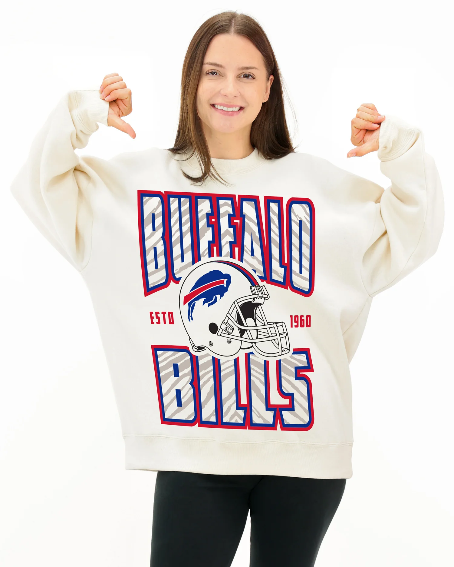 Zubaz NFL  UNISEX 90s Helmet Drop Shoulder Crewneck -Off White, BUFFALO BILLS - Image 8
