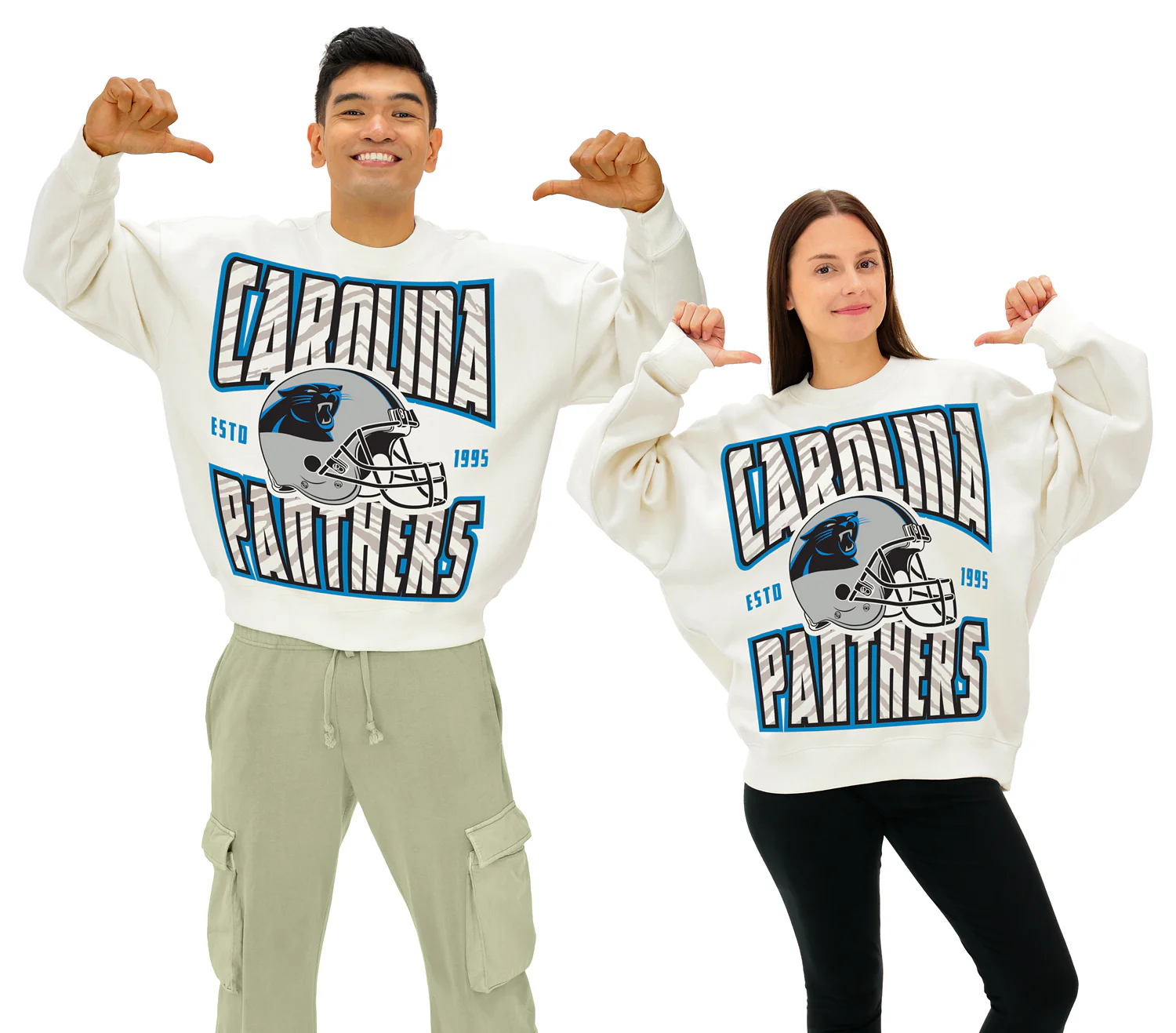 Zubaz NFL  UNISEX 90s Helmet Drop Shoulder Crewneck -Off White, CAROLINA PANTHERS - Image 12