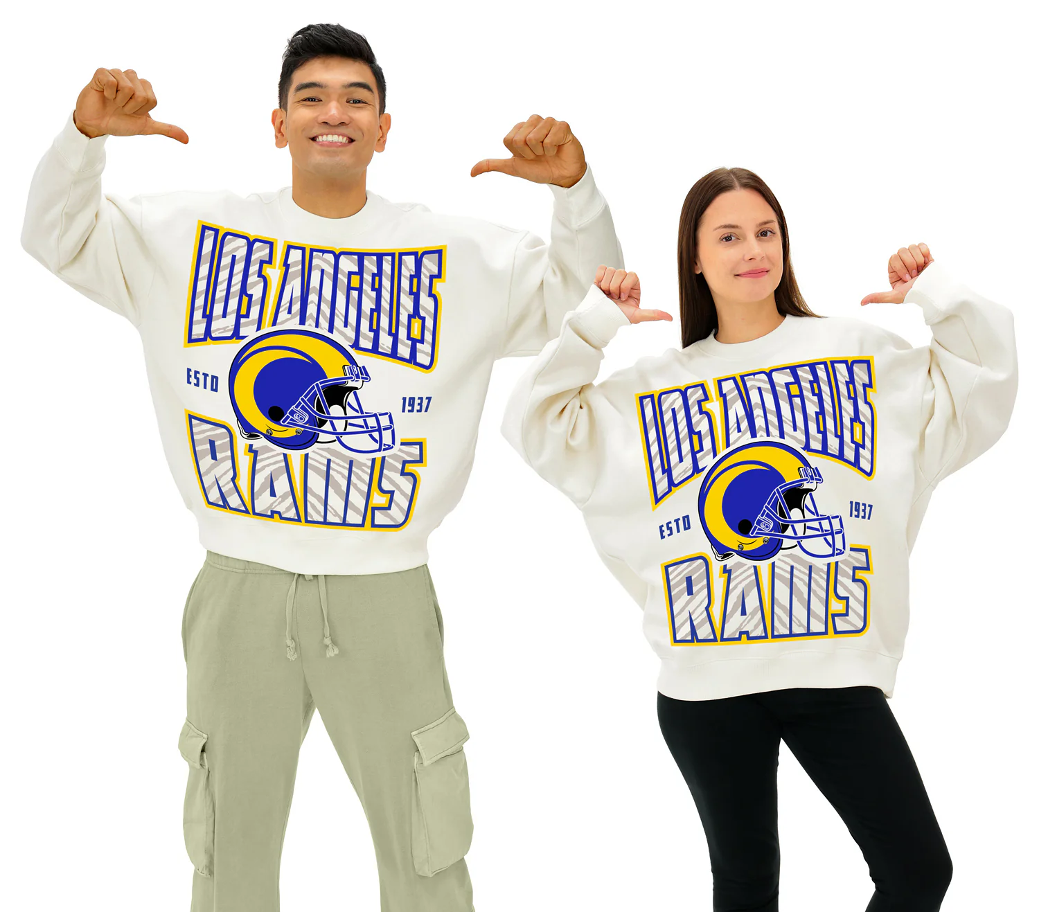 Zubaz NFL UNISEX 90s Helmet Drop Shoulder Crewneck -Off White, LOS ANGELES RAMS - Image 12