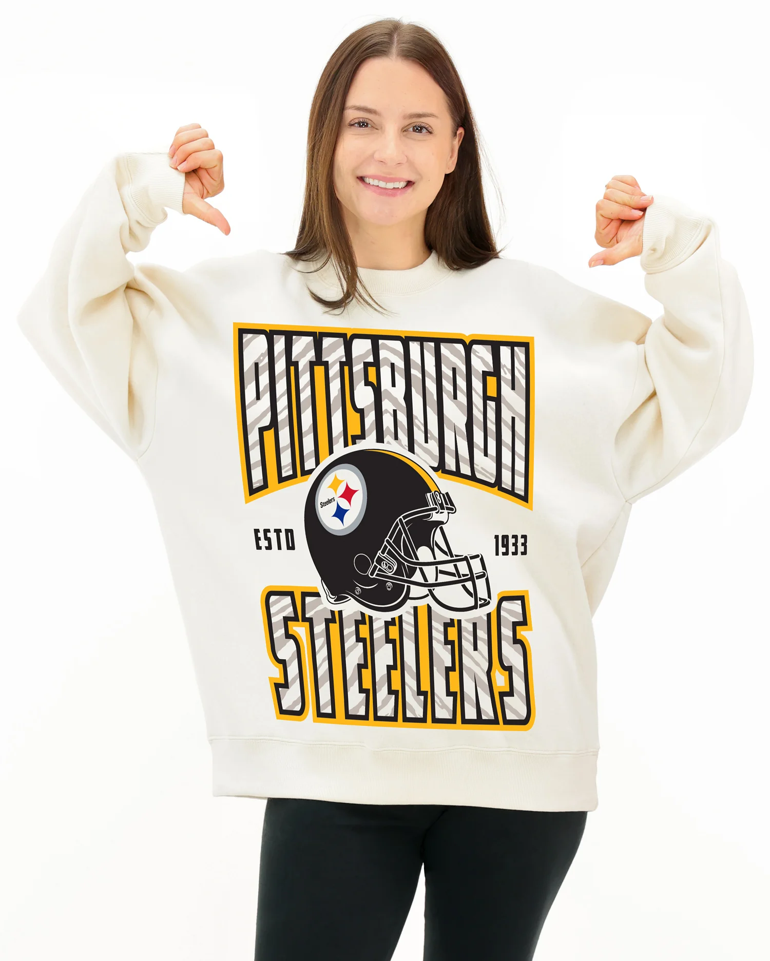 Zubaz NFL  UNISEX 90s Helmet Drop Shoulder Crewneck -Off White, PITTSBURGH STEELERS - Image 3