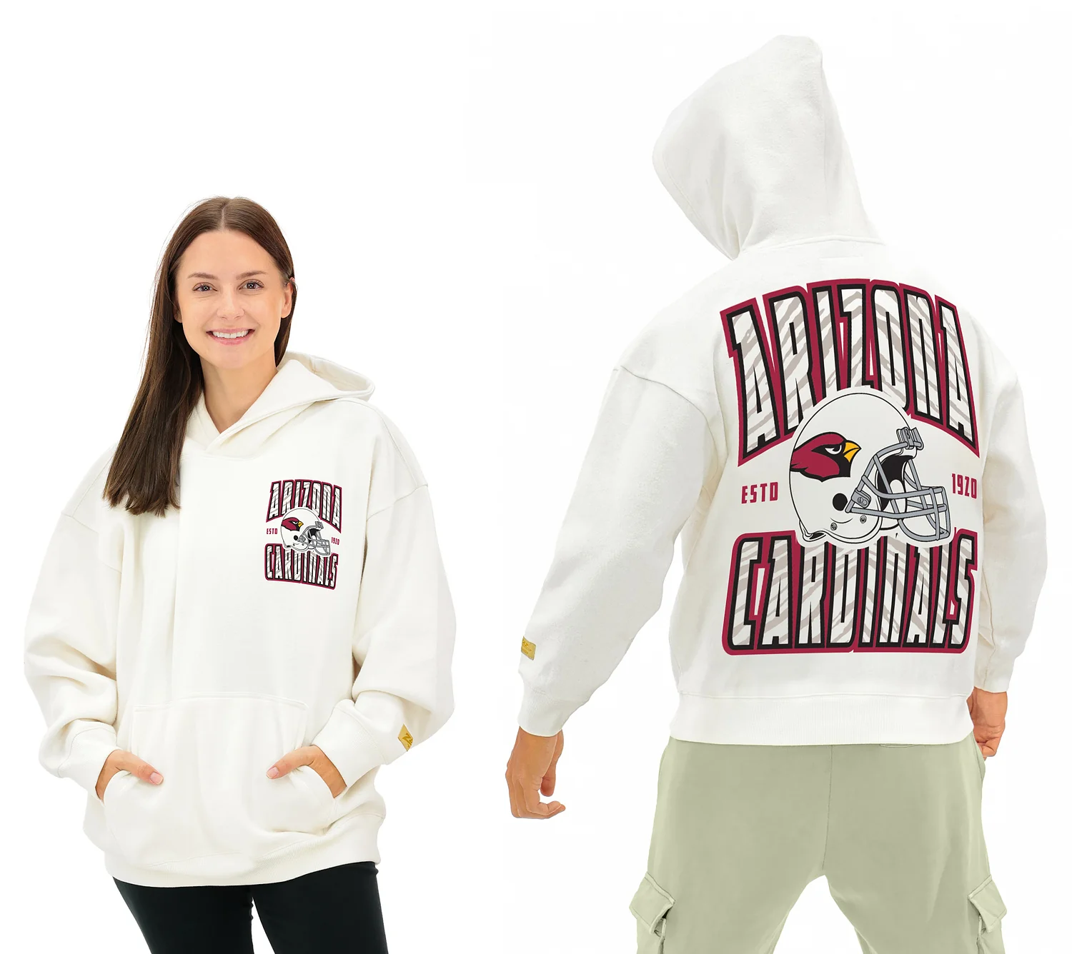 Zubaz NFL UNISEX 90s Helmet Drop Shoulder Hoodies-Off White, ARIZONA CARDINALS - Image 14