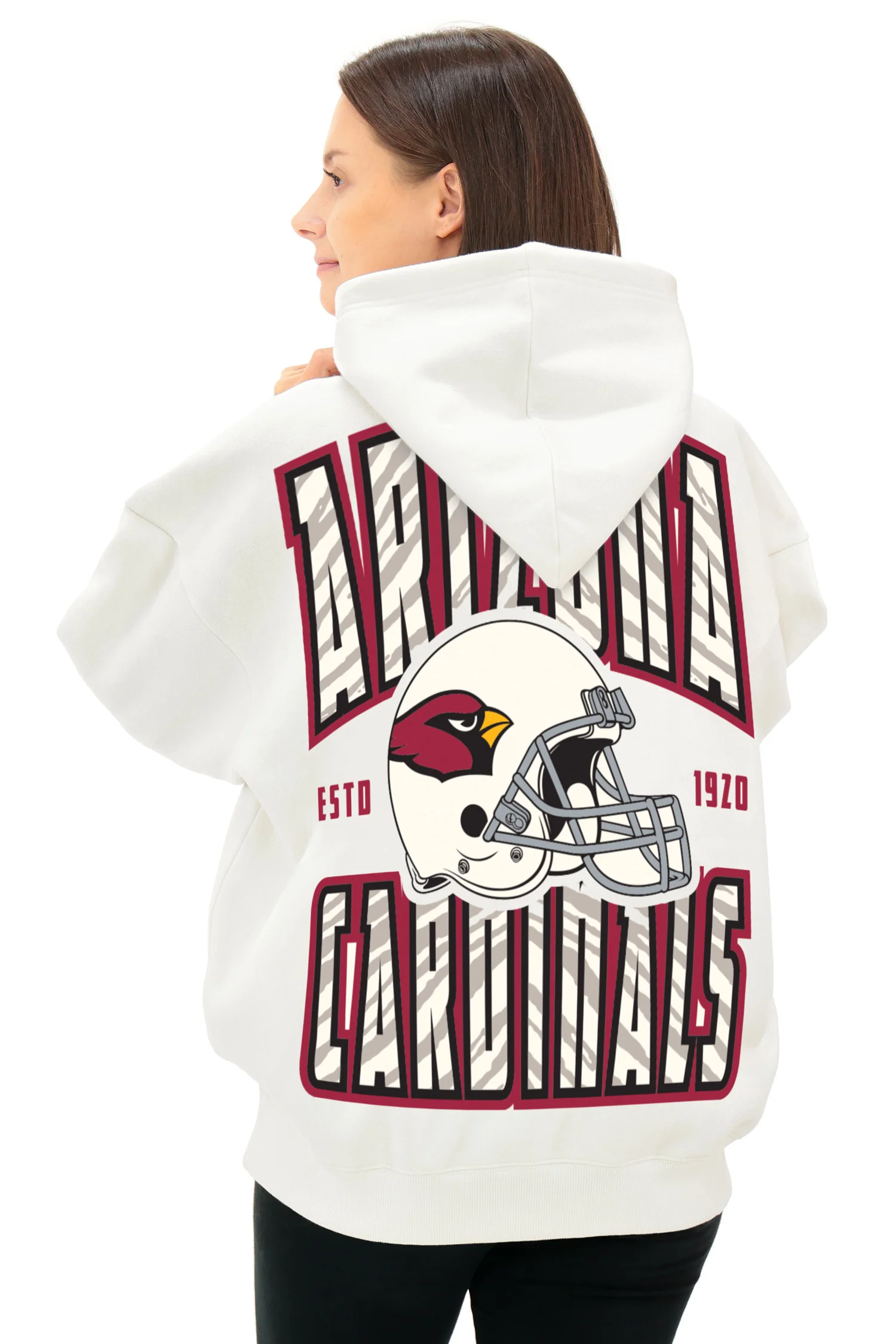 Zubaz NFL UNISEX 90s Helmet Drop Shoulder Hoodies-Off White, ARIZONA CARDINALS - Image 3