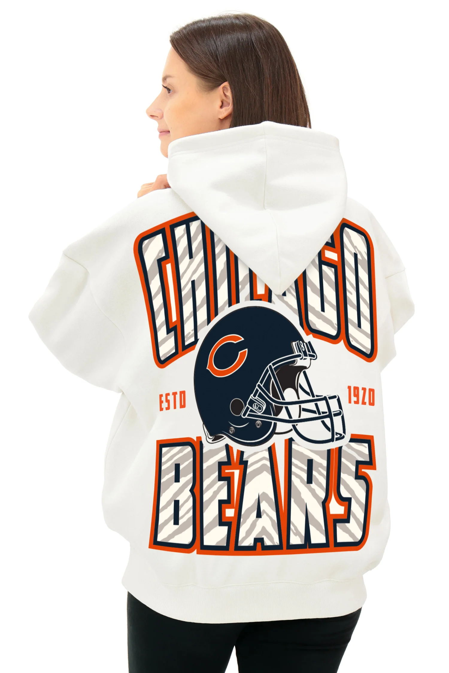 Zubaz NFL UNISEX 90s Helmet Drop Shoulder Hoodies-Off White, CHICAGO BEARS - Image 8