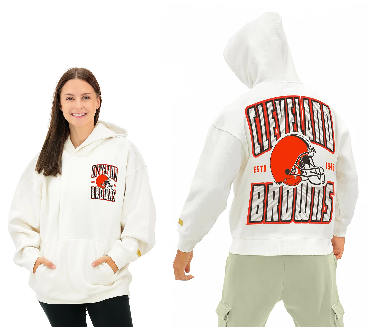 Zubaz NFL UNISEX 90s Helmet Drop Shoulder Hoodies-Off White, CLEVELAND BROWNS - Image 14