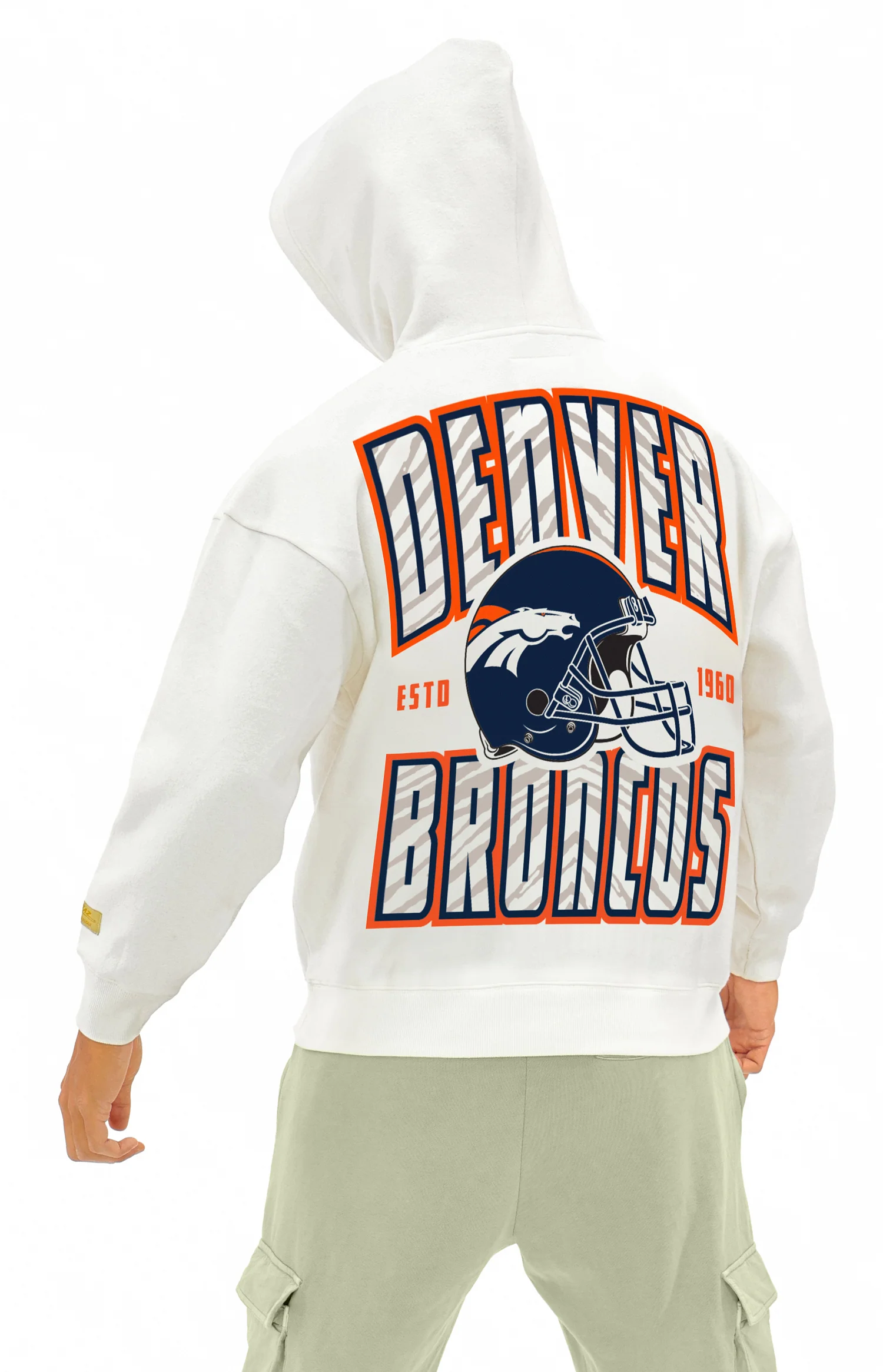 Zubaz NFL UNISEX 90s Helmet Drop Shoulder Hoodies-Off White, DENVER BRONCOS - Image 10
