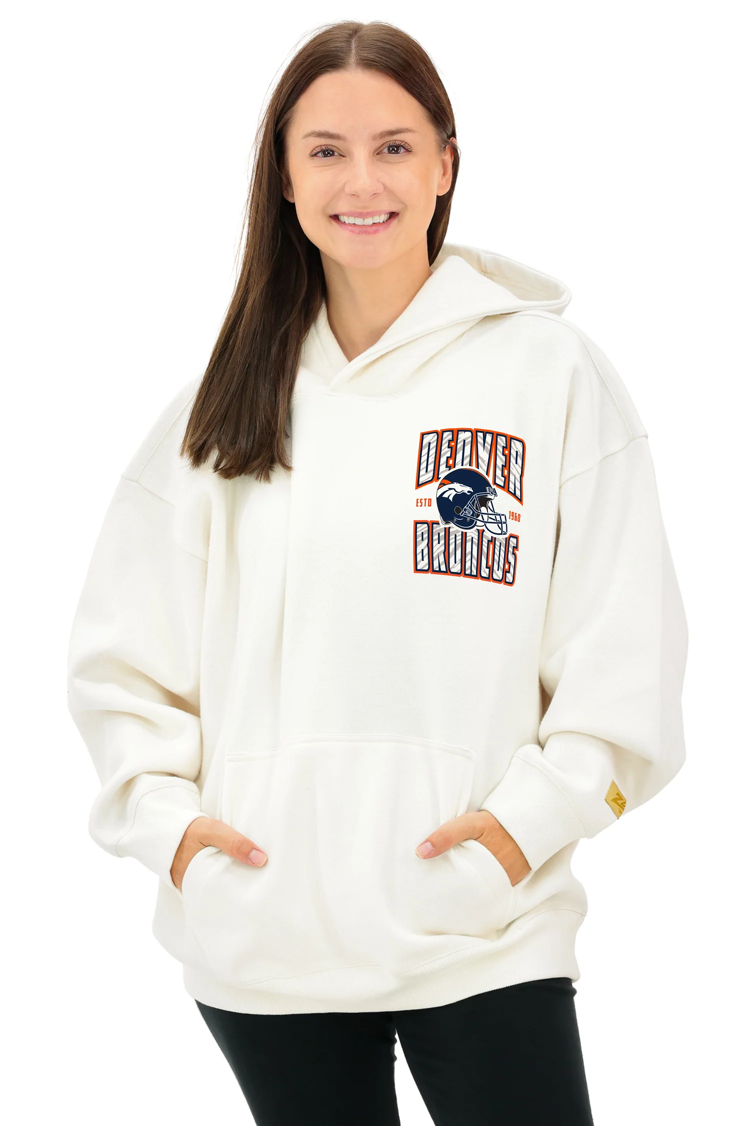 Zubaz NFL UNISEX 90s Helmet Drop Shoulder Hoodies-Off White, DENVER BRONCOS - Image 7