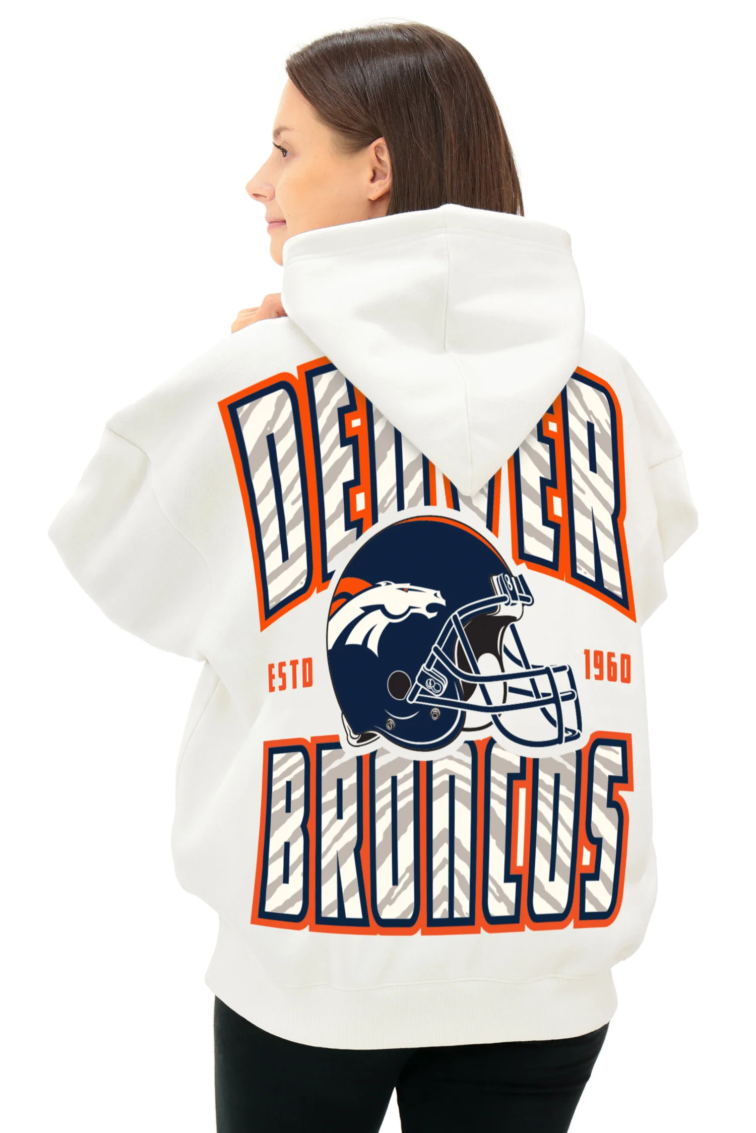 Zubaz NFL UNISEX 90s Helmet Drop Shoulder Hoodies-Off White, DENVER BRONCOS - Image 8