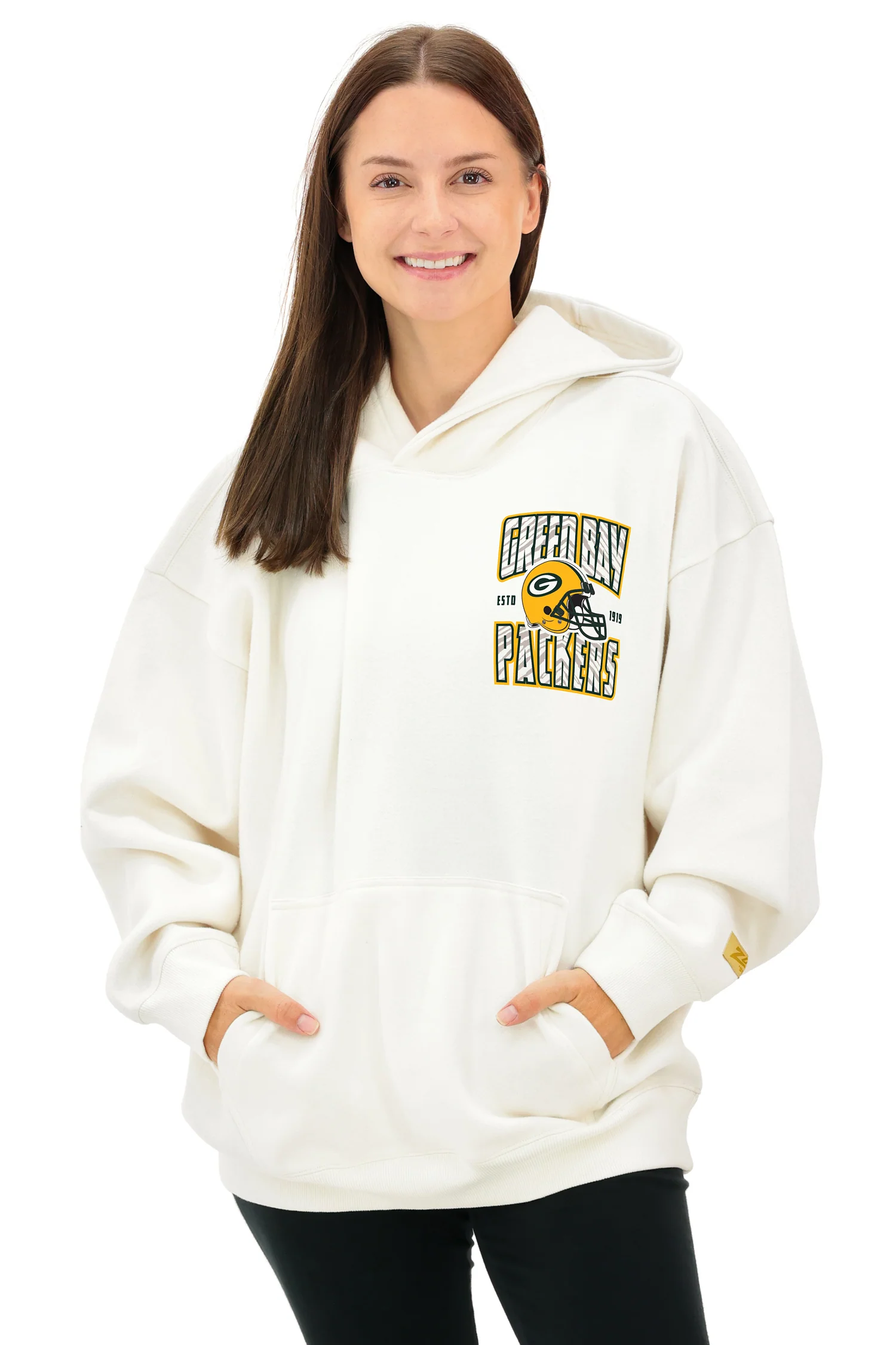 Zubaz NFL UNISEX 90s Helmet Drop Shoulder Hoodies-Off White, GREEN BAY PACKERS - Image 8