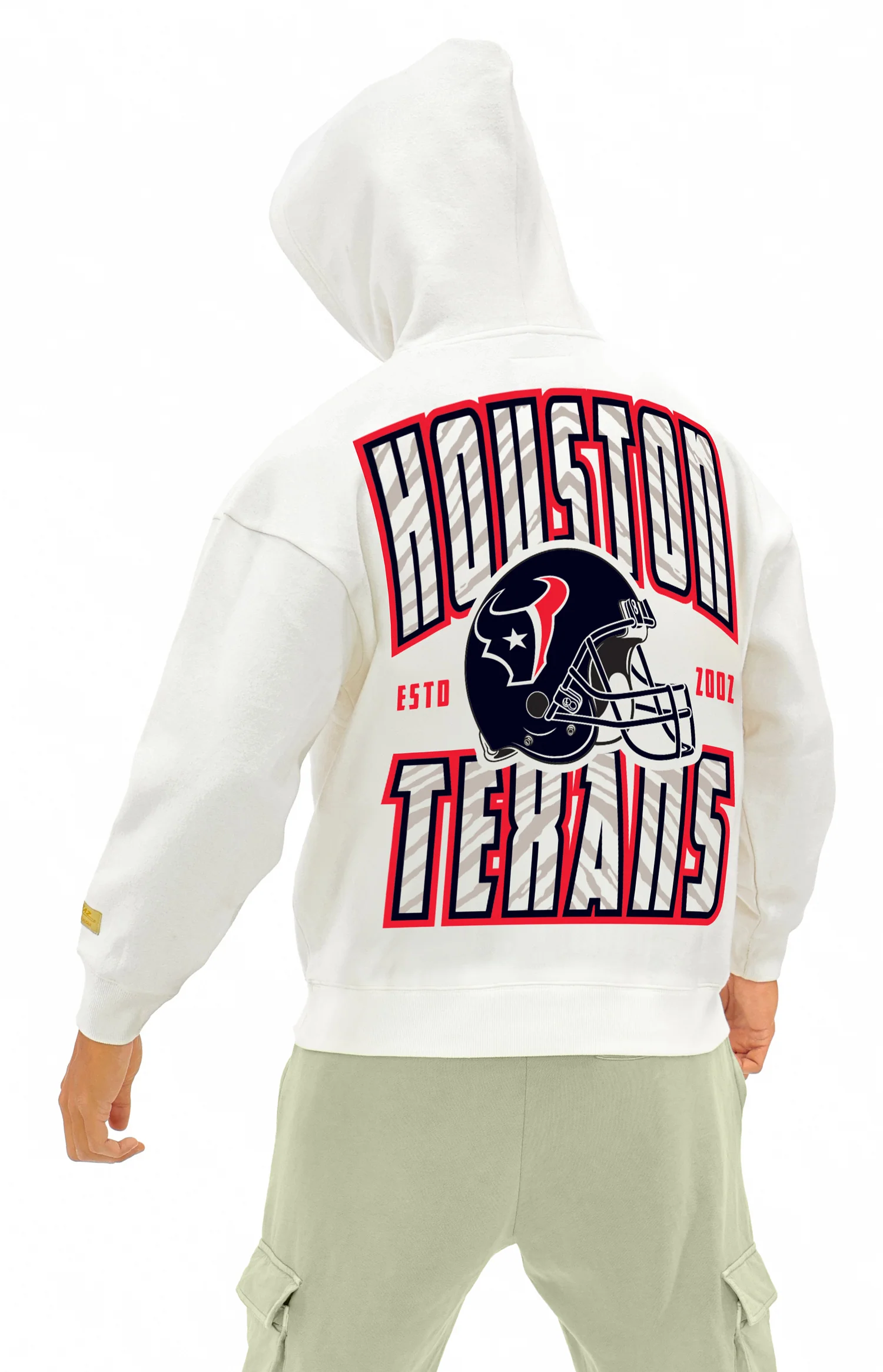 Zubaz NFL  UNISEX 90s Helmet Drop Shoulder Hoodies-Off White, HOUSTON TEXANS - Image 11