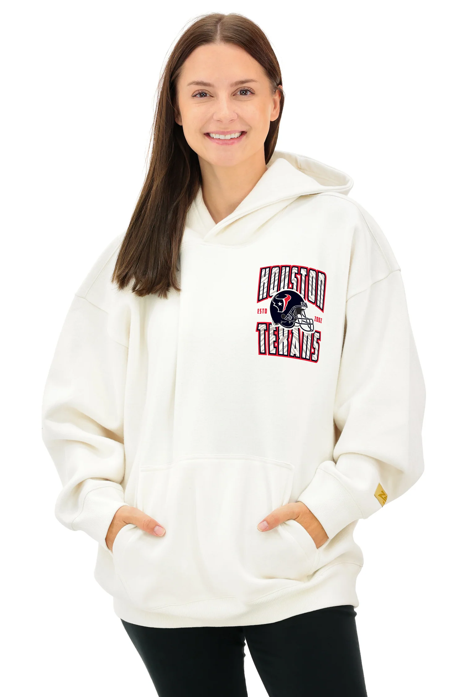 Zubaz NFL  UNISEX 90s Helmet Drop Shoulder Hoodies-Off White, HOUSTON TEXANS - Image 8