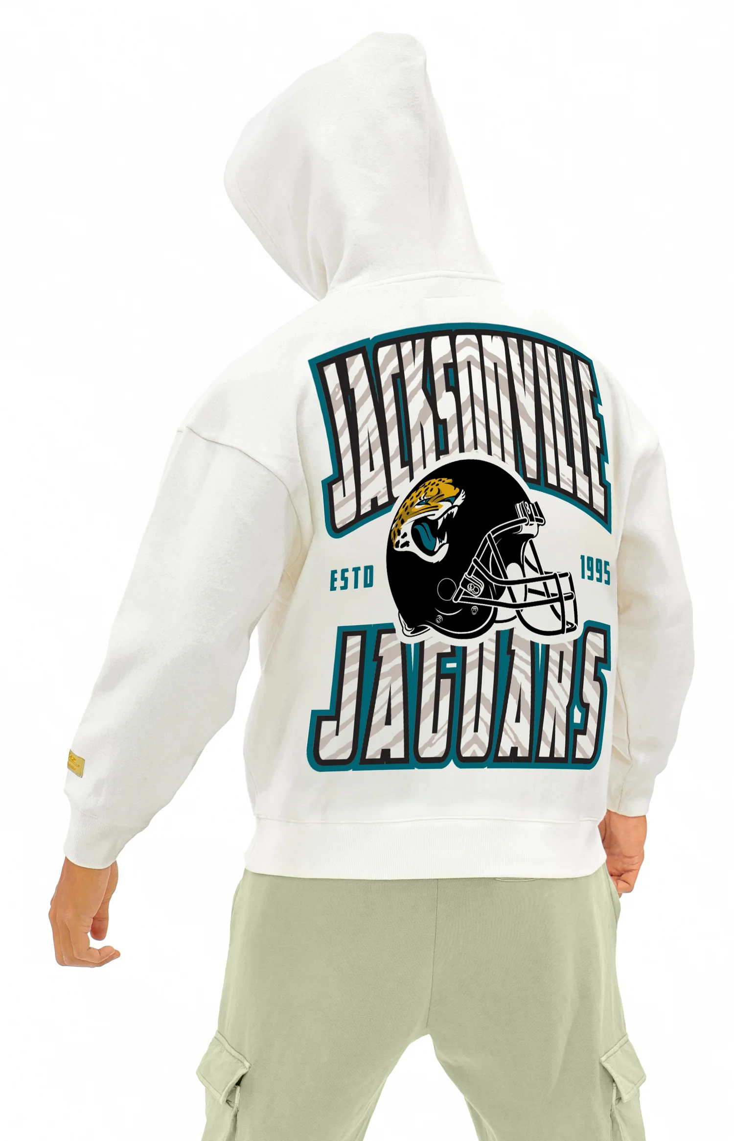 Zubaz NFL  UNISEX 90s Helmet Drop Shoulder Hoodies-Off White, JACKSONVILLE JAGUARS - Image 11