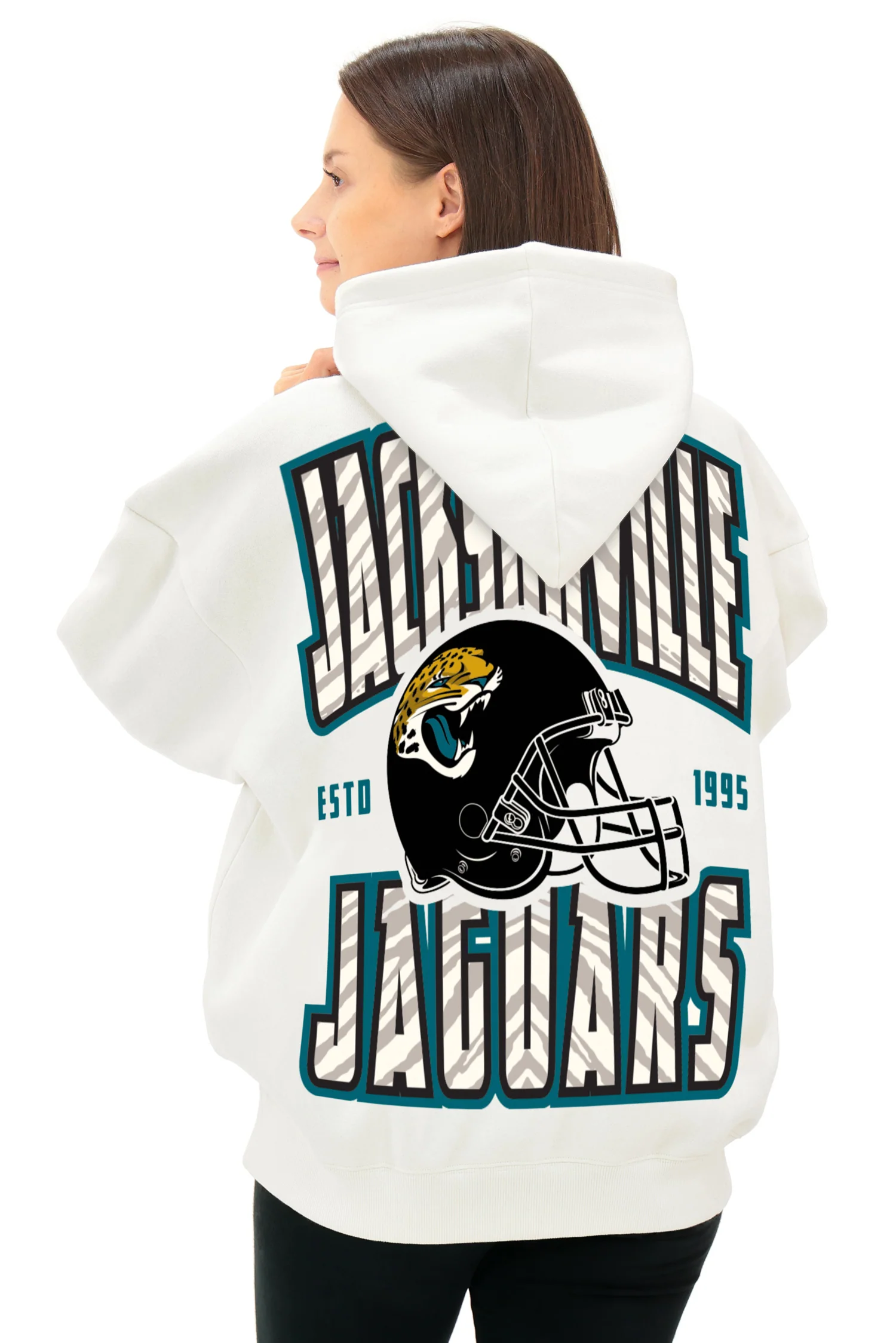 Zubaz NFL  UNISEX 90s Helmet Drop Shoulder Hoodies-Off White, JACKSONVILLE JAGUARS - Image 9
