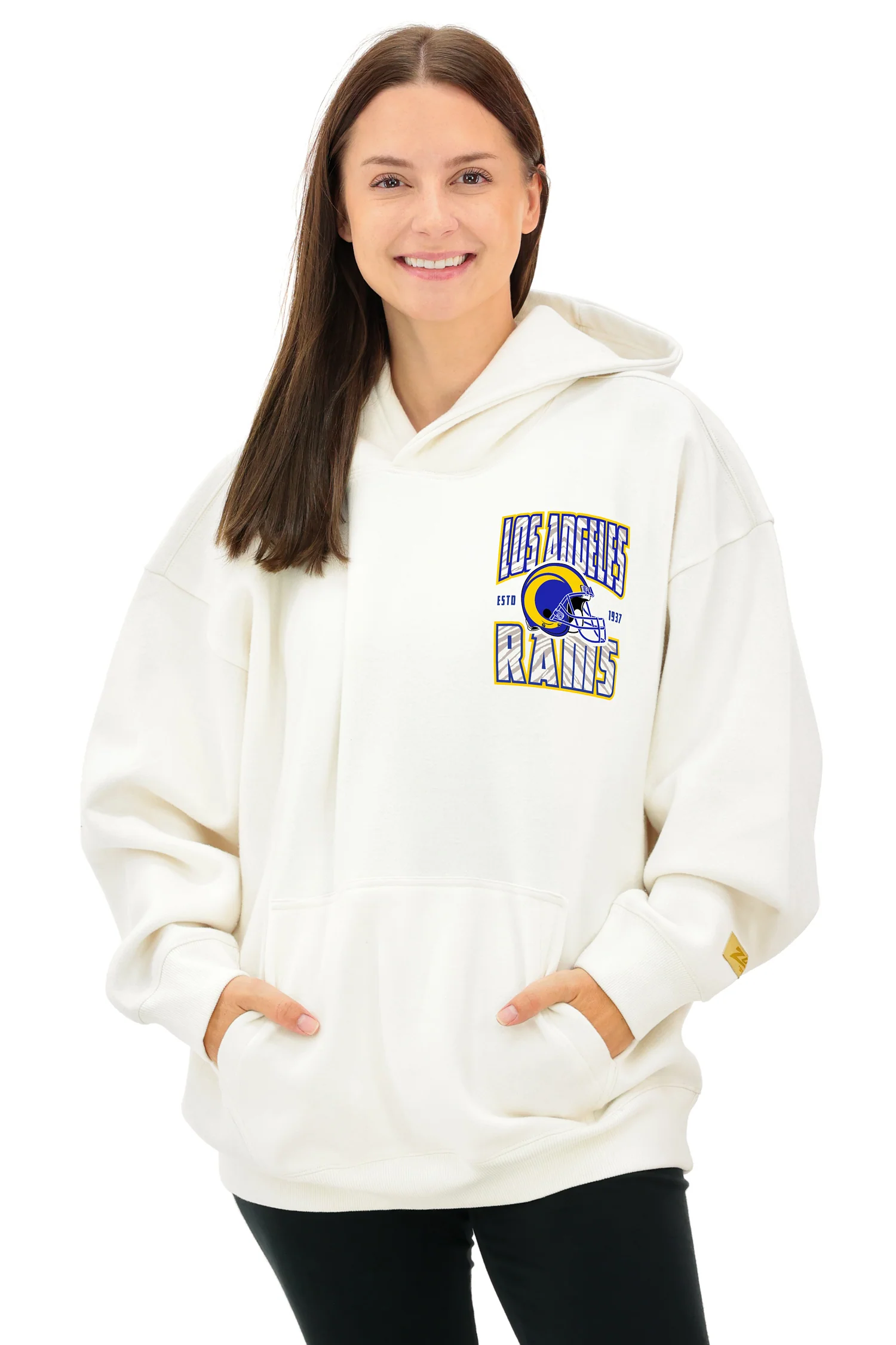 Zubaz NFL  UNISEX 90s Helmet Drop Shoulder Hoodies-Off White, LOS ANGELES RAMS - Image 8