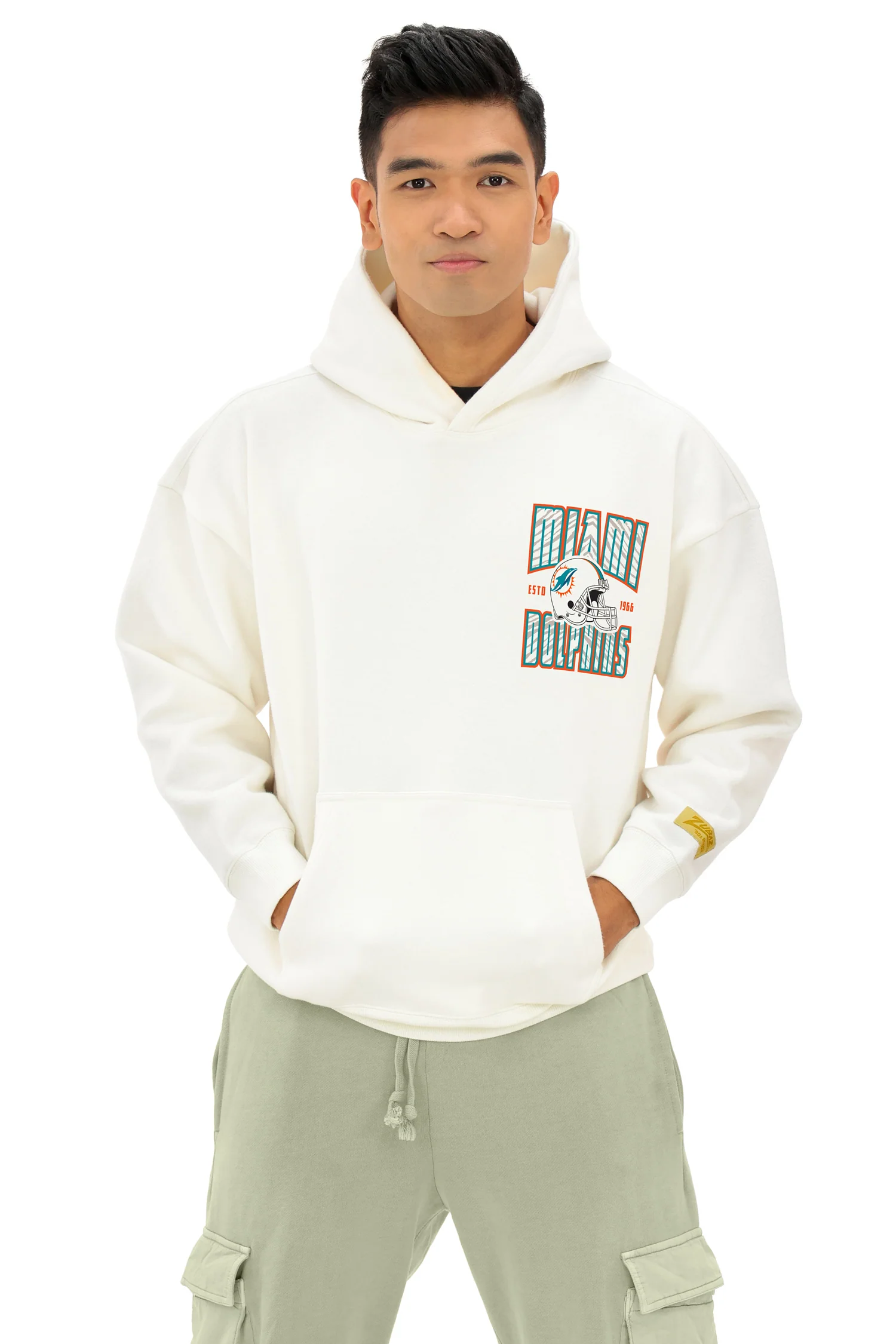 Zubaz NFL UNISEX 90s Helmet Drop Shoulder Hoodies-Off White, MIAMI DOLPHINS - Image 4
