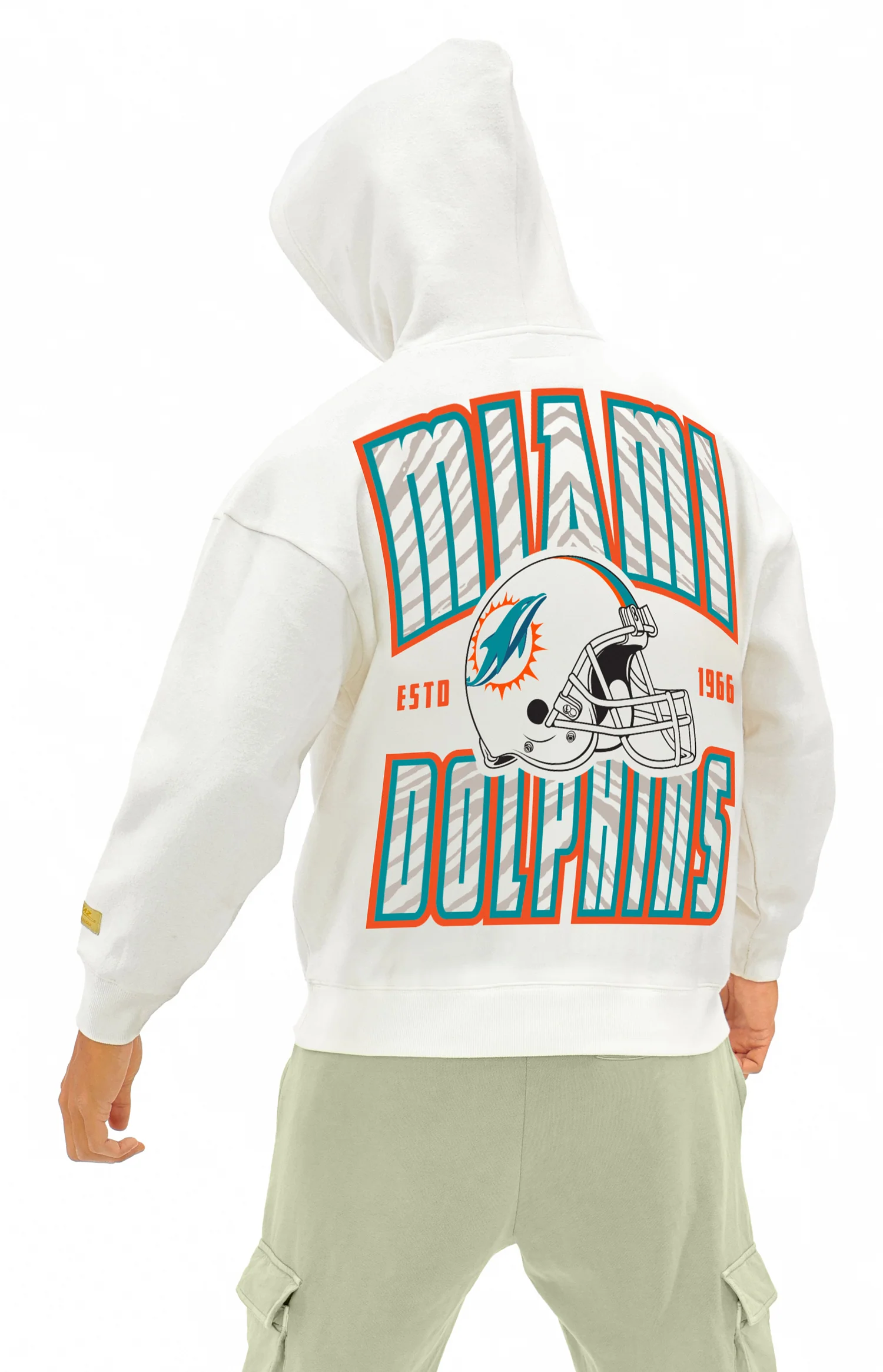 Zubaz NFL UNISEX 90s Helmet Drop Shoulder Hoodies-Off White, MIAMI DOLPHINS - Image 5
