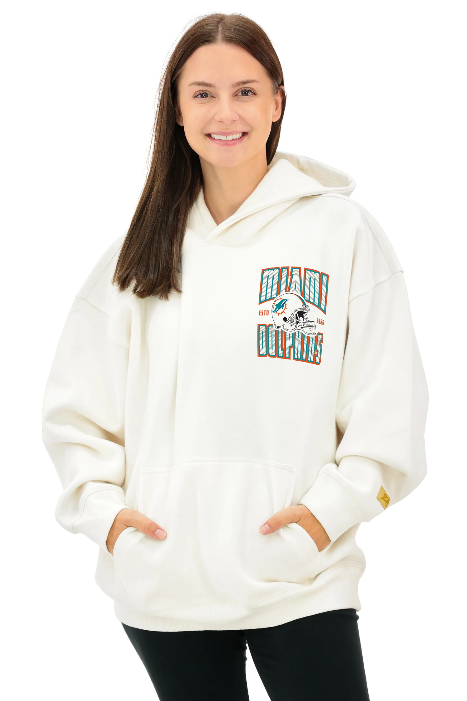 Zubaz NFL UNISEX 90s Helmet Drop Shoulder Hoodies-Off White, MIAMI DOLPHINS - Image 8