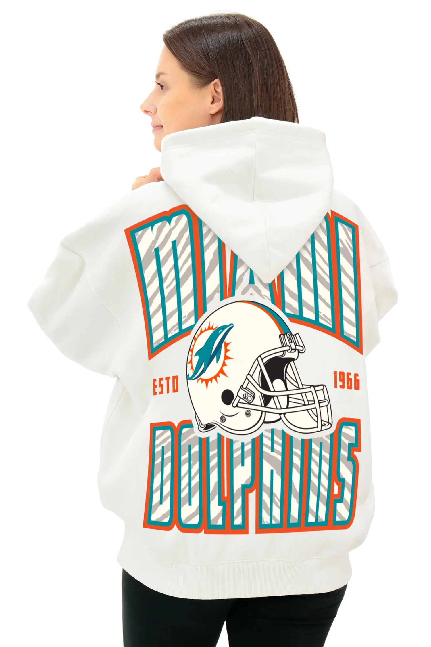 Zubaz NFL UNISEX 90s Helmet Drop Shoulder Hoodies-Off White, MIAMI DOLPHINS - Image 9