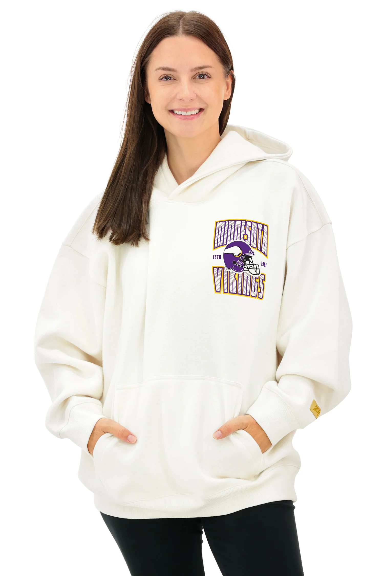 Zubaz NFL UNISEX 90s Helmet Drop Shoulder Hoodies-Off White, MINNESOTA VIKINGS - Image 2