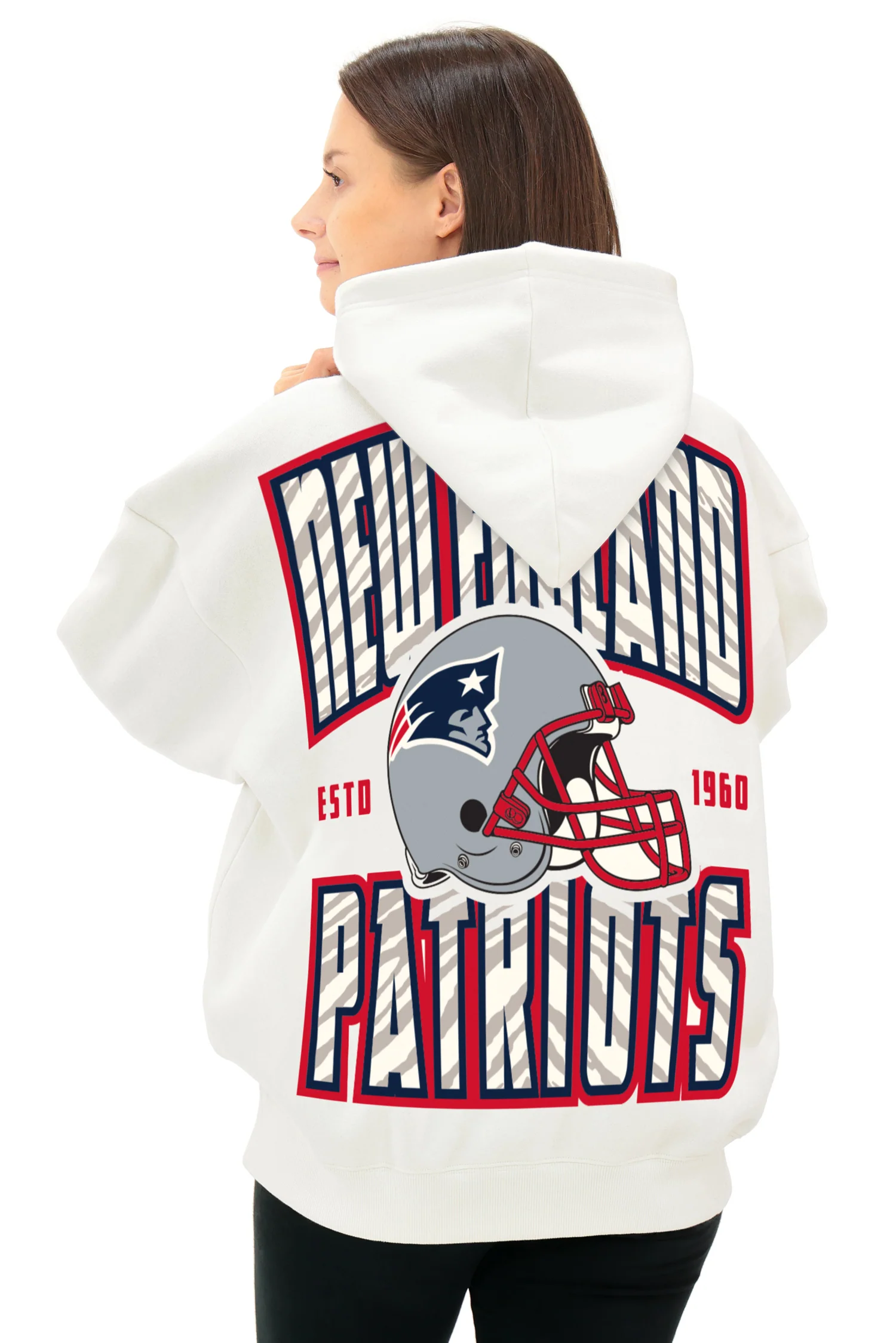 Zubaz NFL UNISEX 90s Helmet Drop Shoulder Hoodies-Off White, NEW ENGLAND PATRIOTS - Image 3