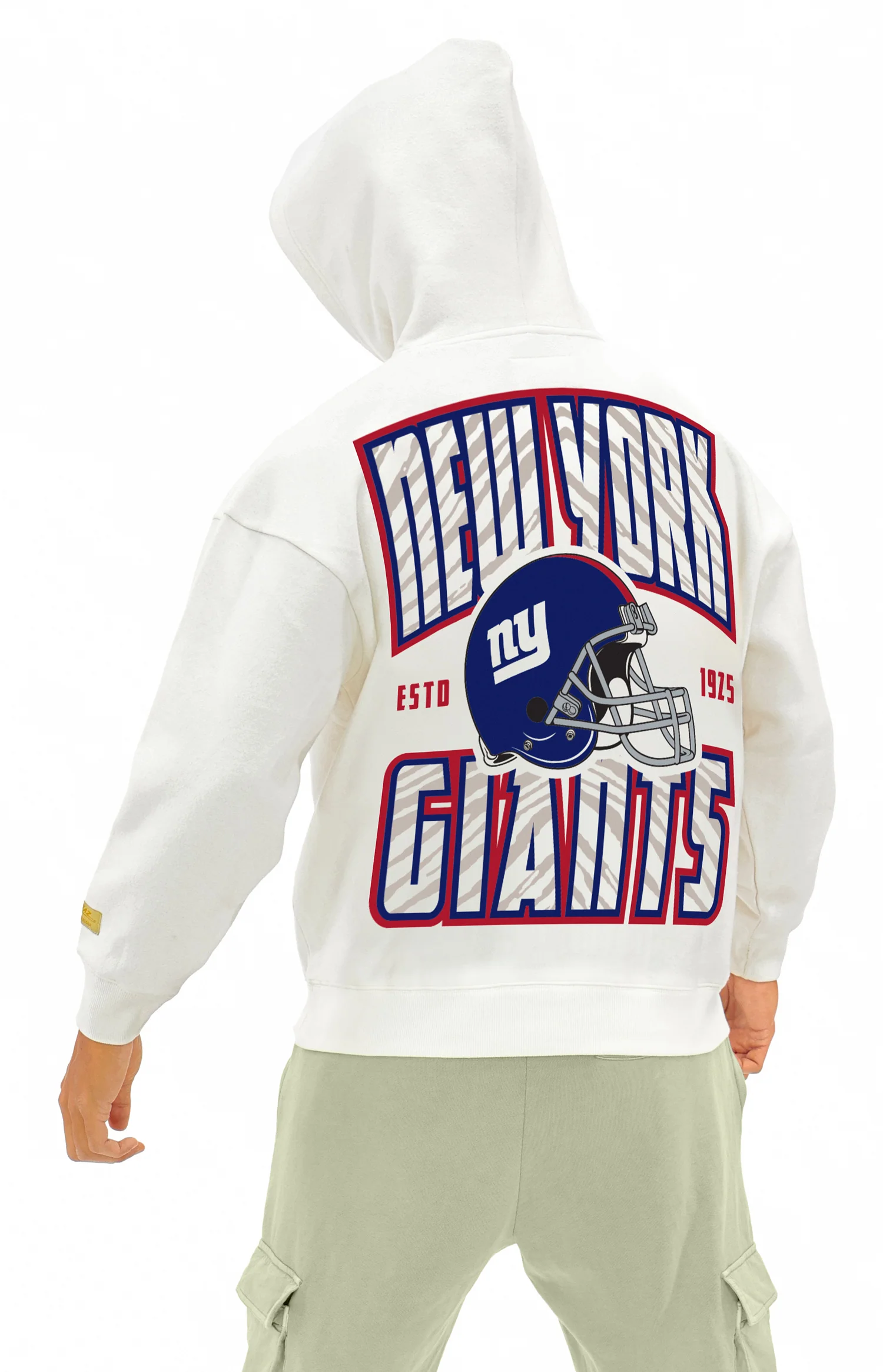 Zubaz NFL UNISEX 90s Helmet Drop Shoulder Hoodies-Off White, NEW YORK GIANTS - Image 5