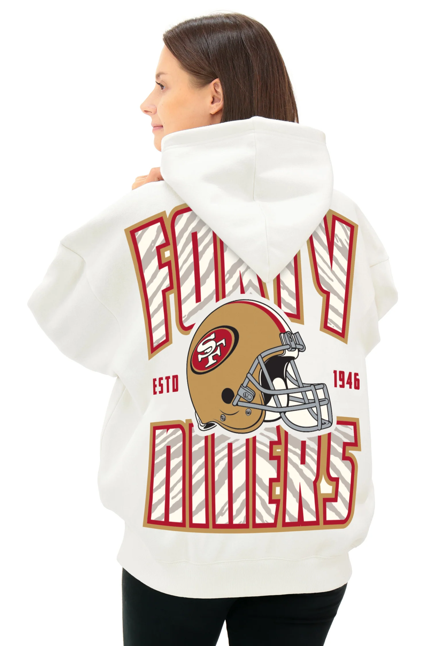 Zubaz NFL UNISEX 90s Helmet Drop Shoulder Hoodies-Off White, SAN FRANCISCO 49ERS - Image 3