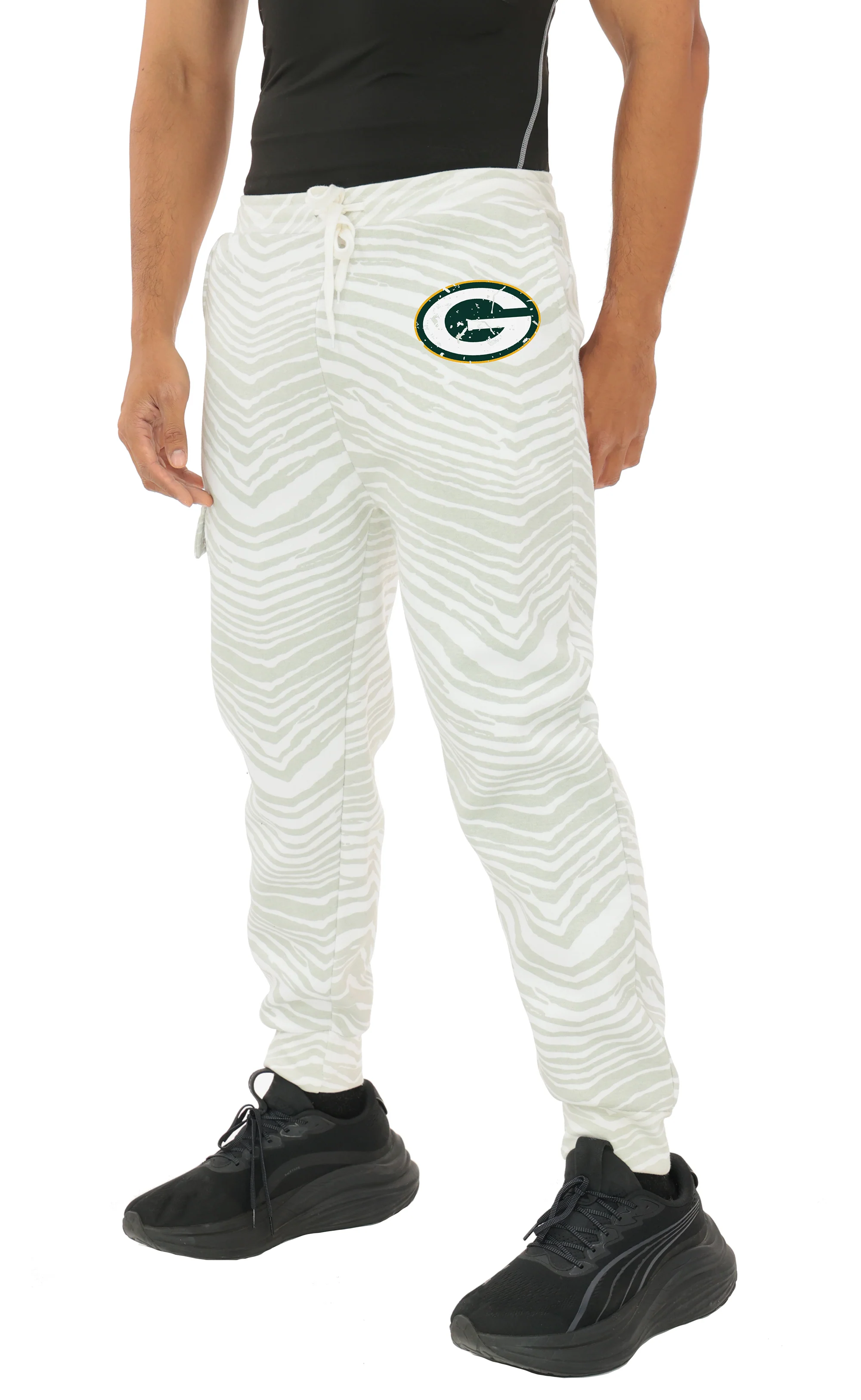 Zubaz NFL UNISEX 90s Team Cargo Joggers - Zebra 2 Color, GREEN BAY PACKERS - Image 32