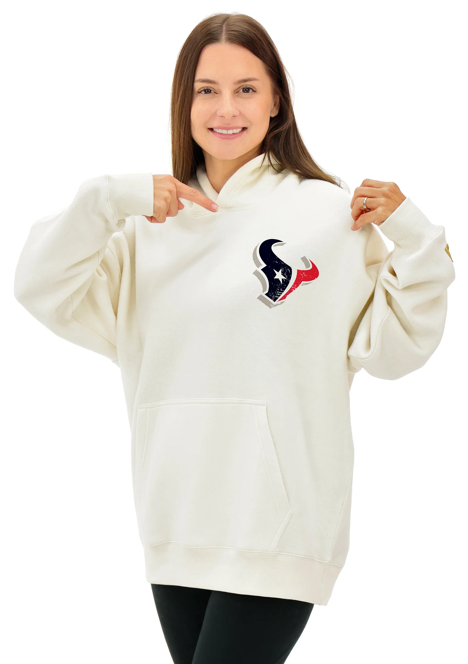 Zubaz NFL UNISEX 90s Vintage First Down Drop Shoulder Hoodie- Off White, HOUSTON TEXANS - Image 2