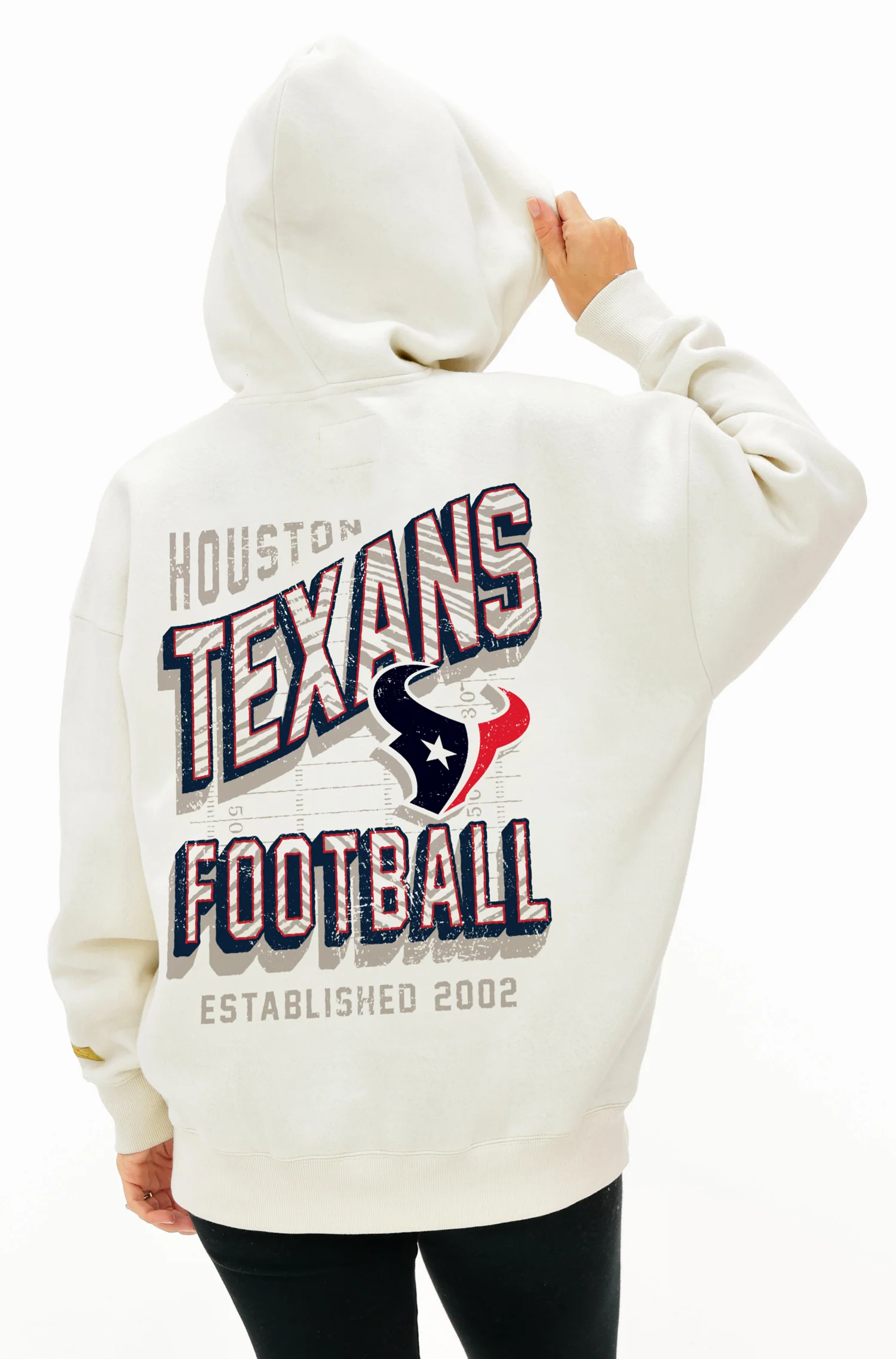 Zubaz NFL UNISEX 90s Vintage First Down Drop Shoulder Hoodie- Off White, HOUSTON TEXANS - Image 3