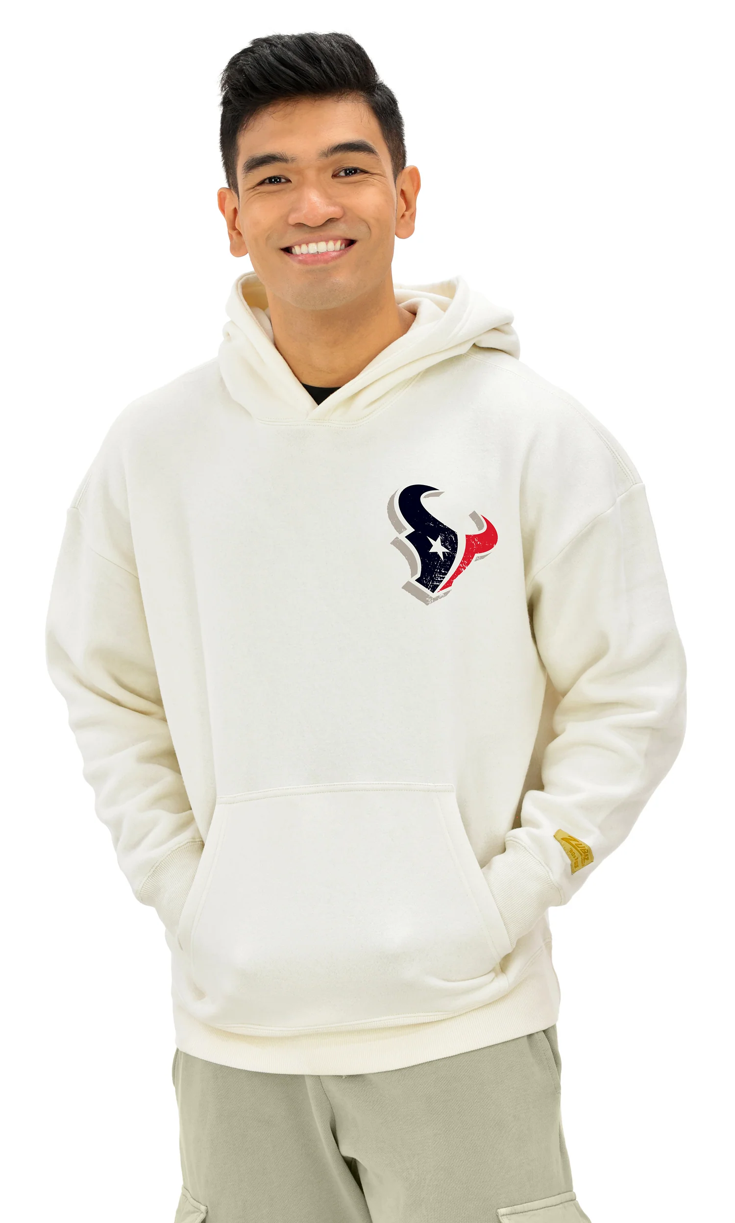 Zubaz NFL UNISEX 90s Vintage First Down Drop Shoulder Hoodie- Off White, HOUSTON TEXANS - Image 4