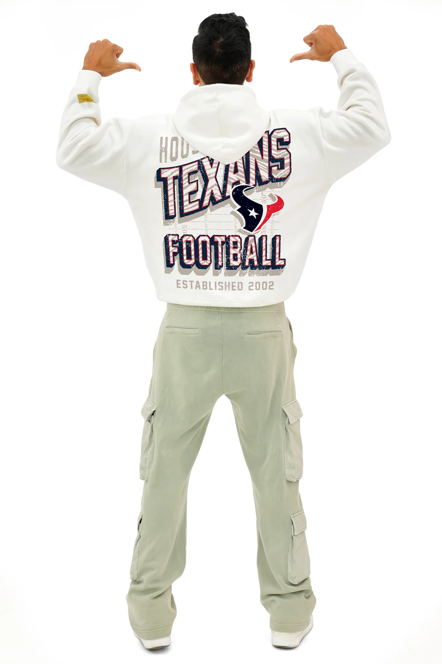 Zubaz NFL UNISEX 90s Vintage First Down Drop Shoulder Hoodie- Off White, HOUSTON TEXANS - Image 5