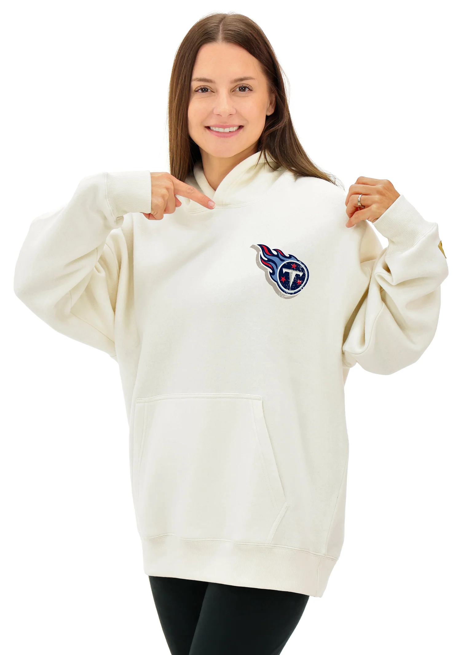 Zubaz NFL UNISEX 90s Vintage First Down Drop Shoulder Hoodie- Off White, TENNESSEE TITANS - Image 2