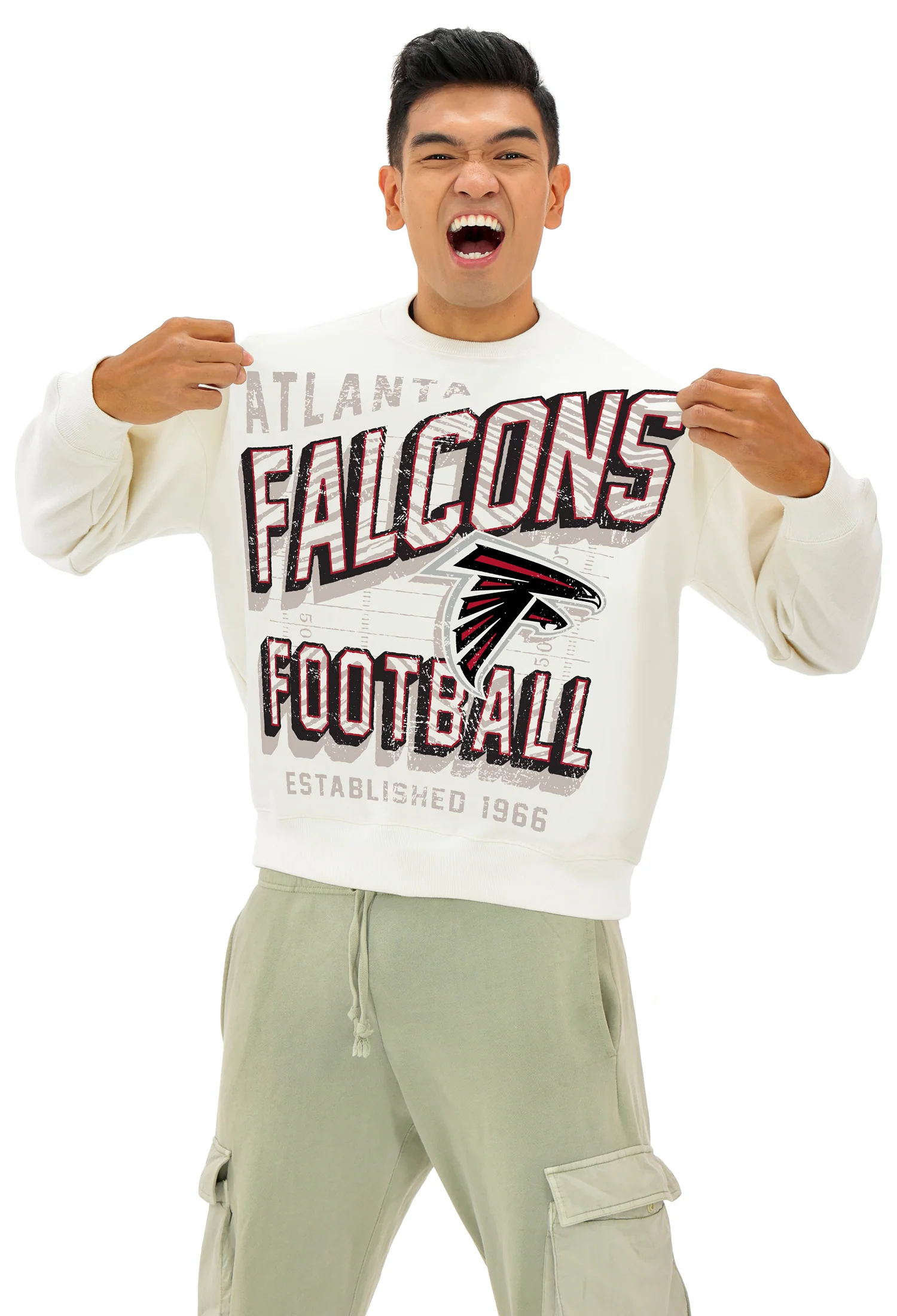 Zubaz NFL  UNISEX 90s Vintage First Down Drop Shoulder Crewneck- Off White, ATLANTA FALCONS - Image 4