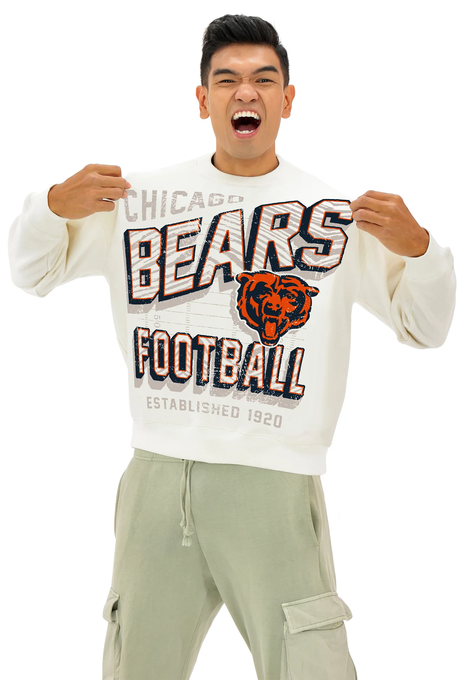Zubaz NFL UNISEX 90s Vintage First Down Drop Shoulder Crewneck- Off White, CHICAGO BEARS - Image 10