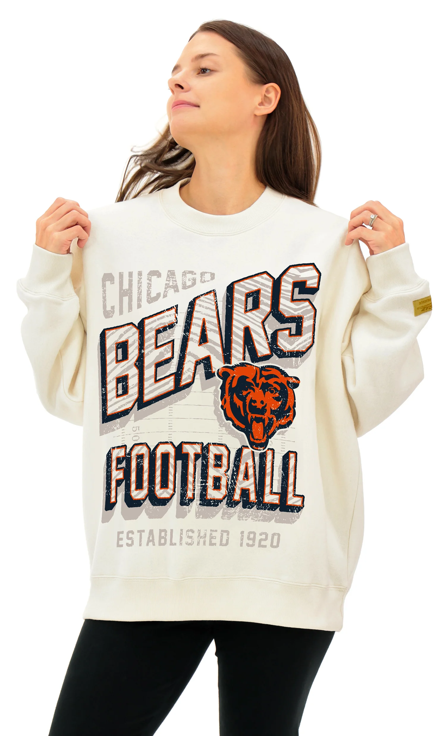 Zubaz NFL UNISEX 90s Vintage First Down Drop Shoulder Crewneck- Off White, CHICAGO BEARS - Image 2