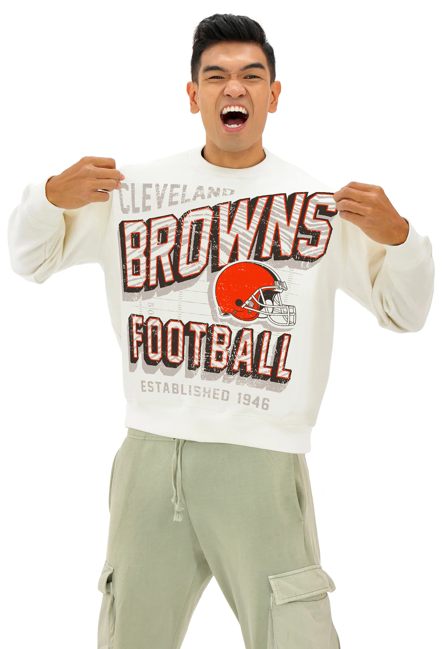 Zubaz NFL UNISEX 90s Vintage First Down Drop Shoulder Crewneck- Off White, CLEVELAND BROWNS - Image 10