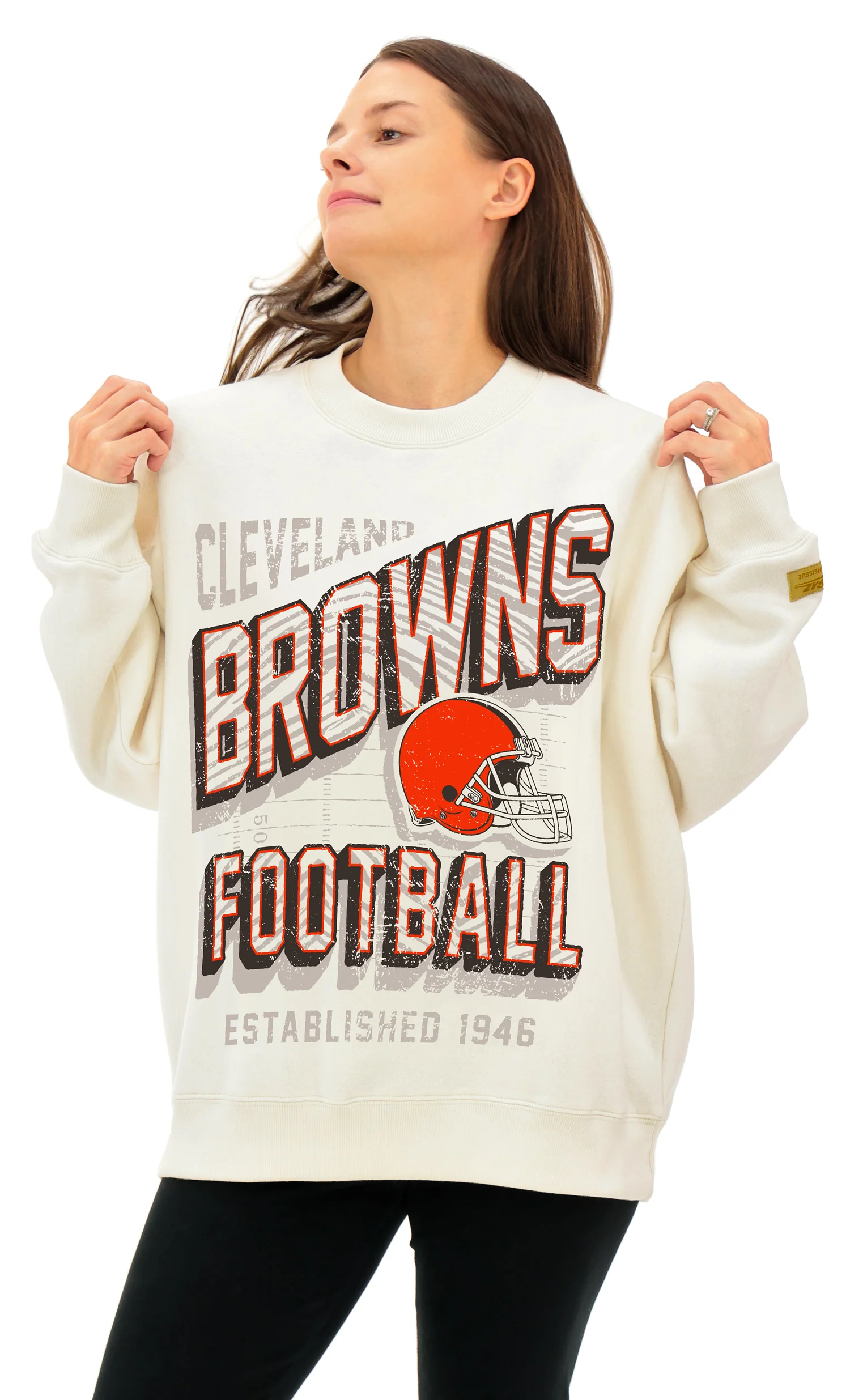 Zubaz NFL UNISEX 90s Vintage First Down Drop Shoulder Crewneck- Off White, CLEVELAND BROWNS - Image 8