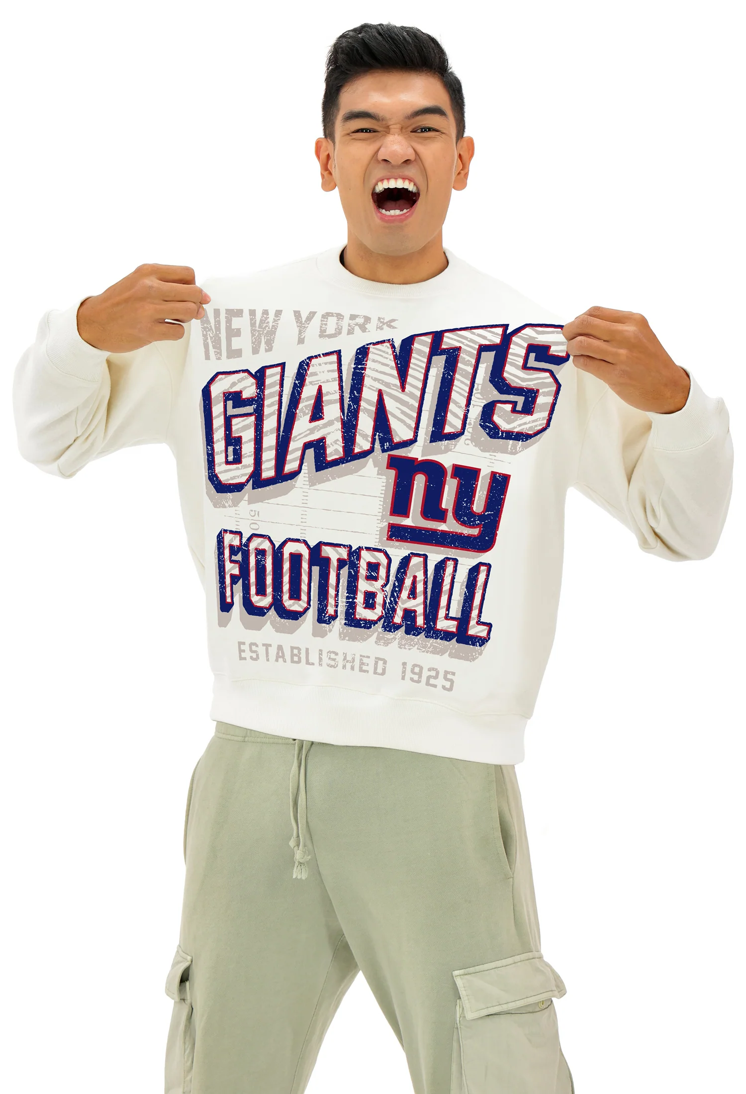 Zubaz NFL  UNISEX 90s Vintage First Down Drop Shoulder Crewneck- Off White, NEW YORK GIANTS - Image 4
