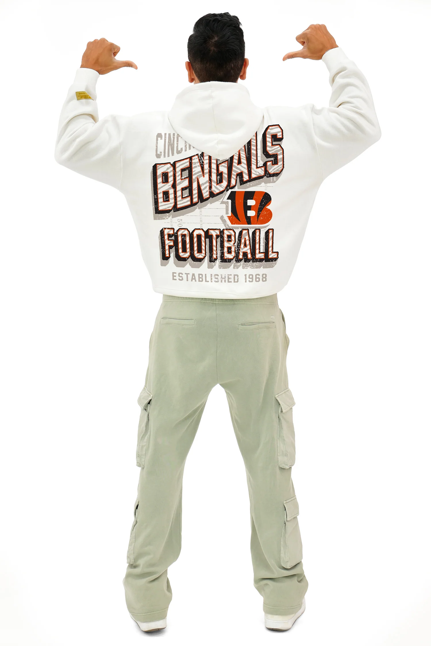 Zubaz NFL UNISEX 90s Vintage First Down Drop Shoulder Hoodie- Off White, CINCINNATI BENGALS - Image 5