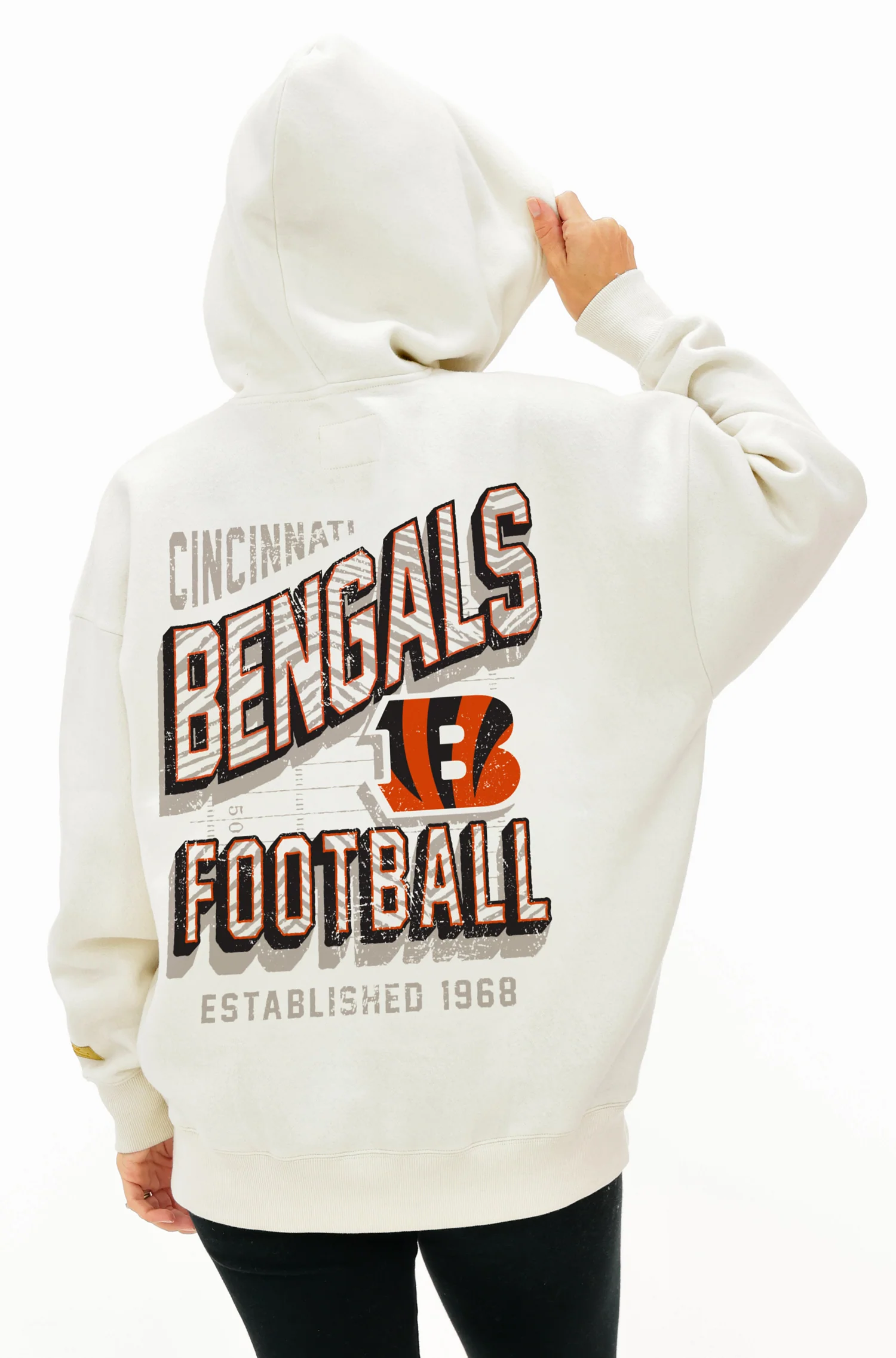 Zubaz NFL UNISEX 90s Vintage First Down Drop Shoulder Hoodie- Off White, CINCINNATI BENGALS - Image 8